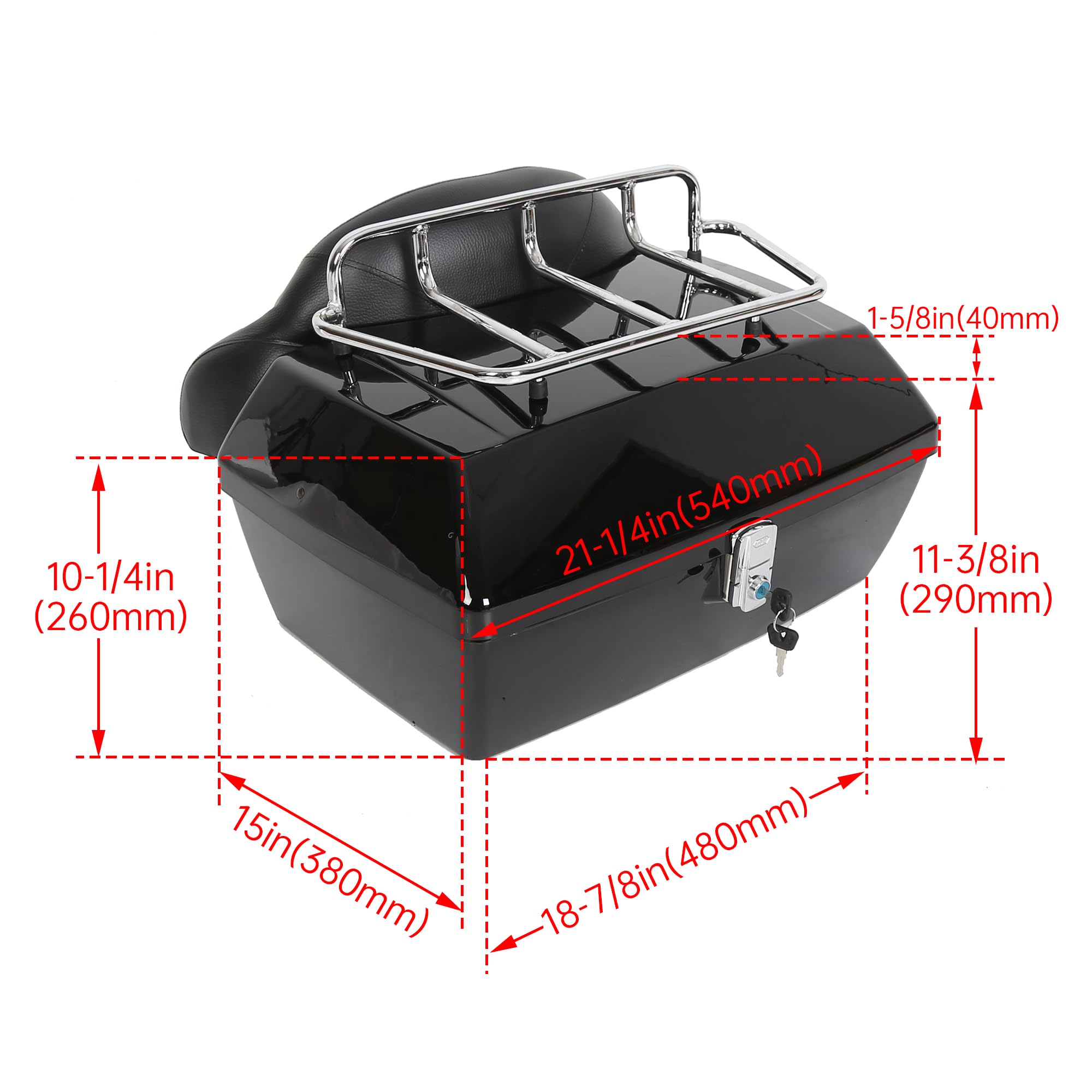Ego Bike Black Motorcycle Trunk Tour Pack Luggage Compatible With Harley Honda Yamaha Suzuki Cruiser Tail Box Top Rack Backrest