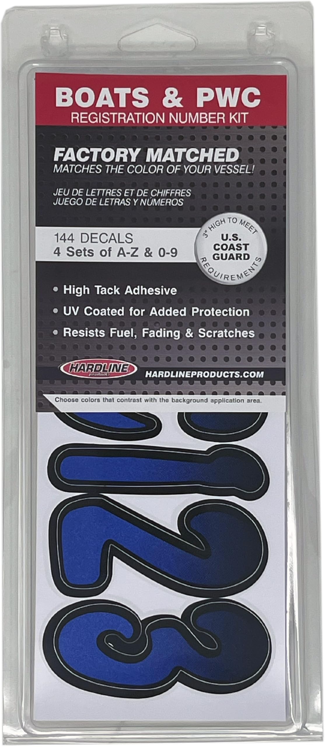 Hardline Products Series 200 Factory Matched 3-Inch Boat & Pwc Registration Number Kit - Metallic Blue/Black