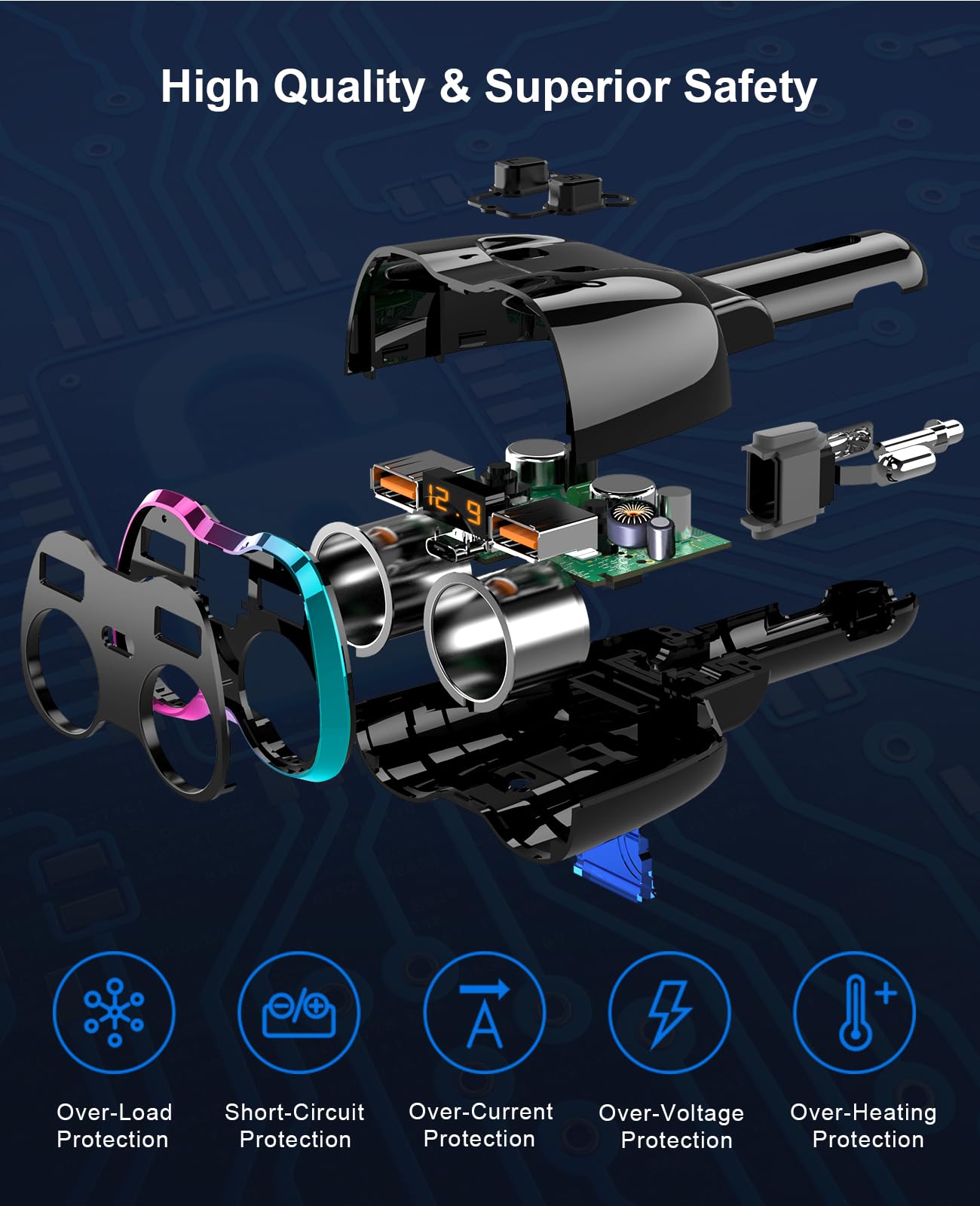 2024 Upgraded Cigarette Lighter Splitter, Superone 180W 2-Socket Cigarette Lighter Adapter With Dual Qc3.0 And 20W Pd Usb C Car