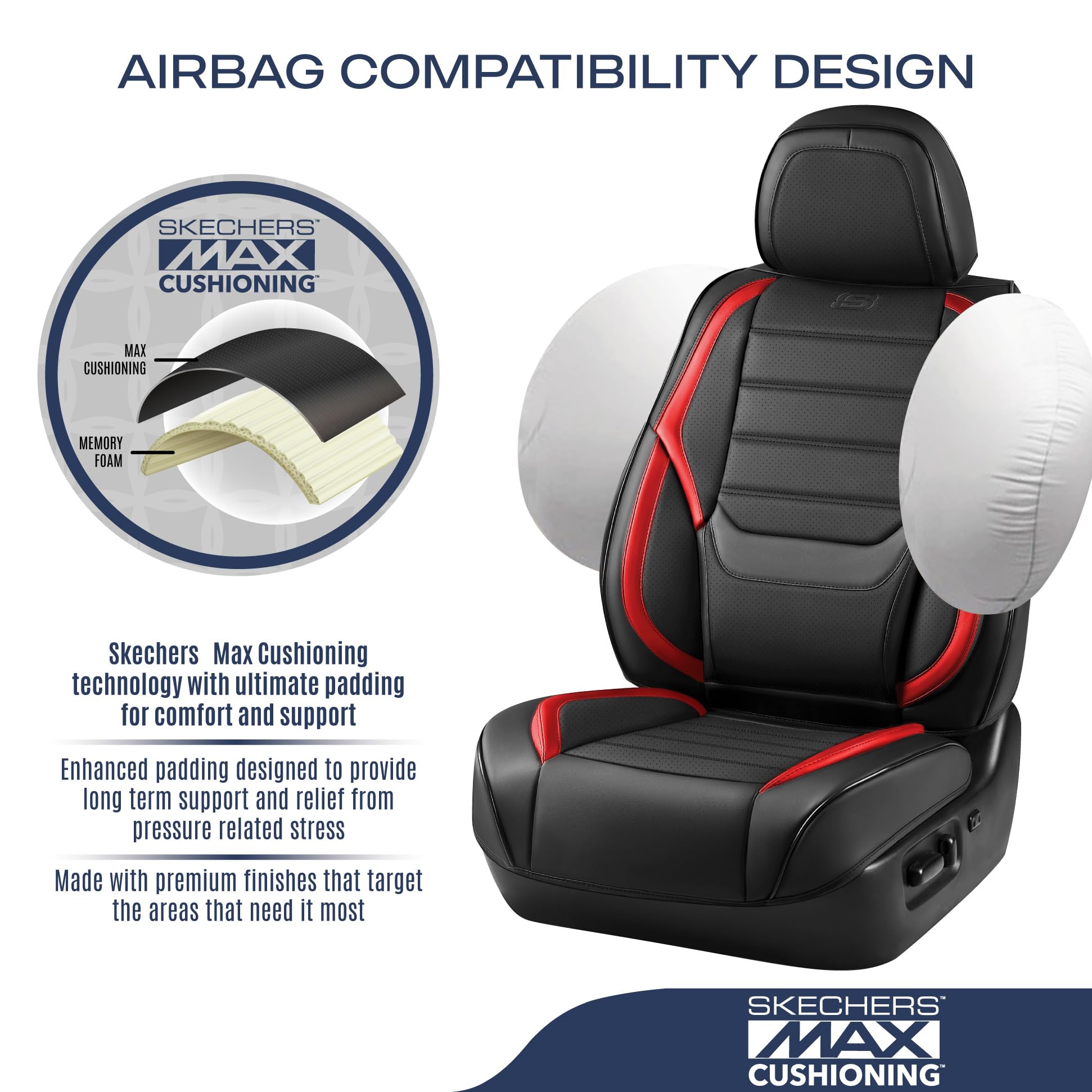 Skechers MAX Cushioning Seat Covers,Memory Foam Leather Car Seat Covers,Waterproof Car Seat Protector Front Seats,Car Seat Cushi