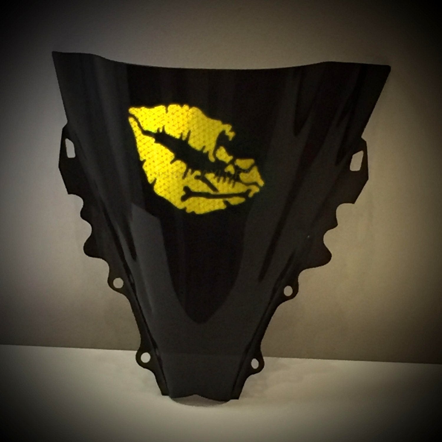 Customtaylor33 High Intensity Reflective Vinyl Death Kiss Skull Crossbones Lips Decal Bumper Sticker - Cars, Motorcycles, Helmets, Wind Screens, Laptops, Cellphones, (Yellow, 12 Inch Wide)