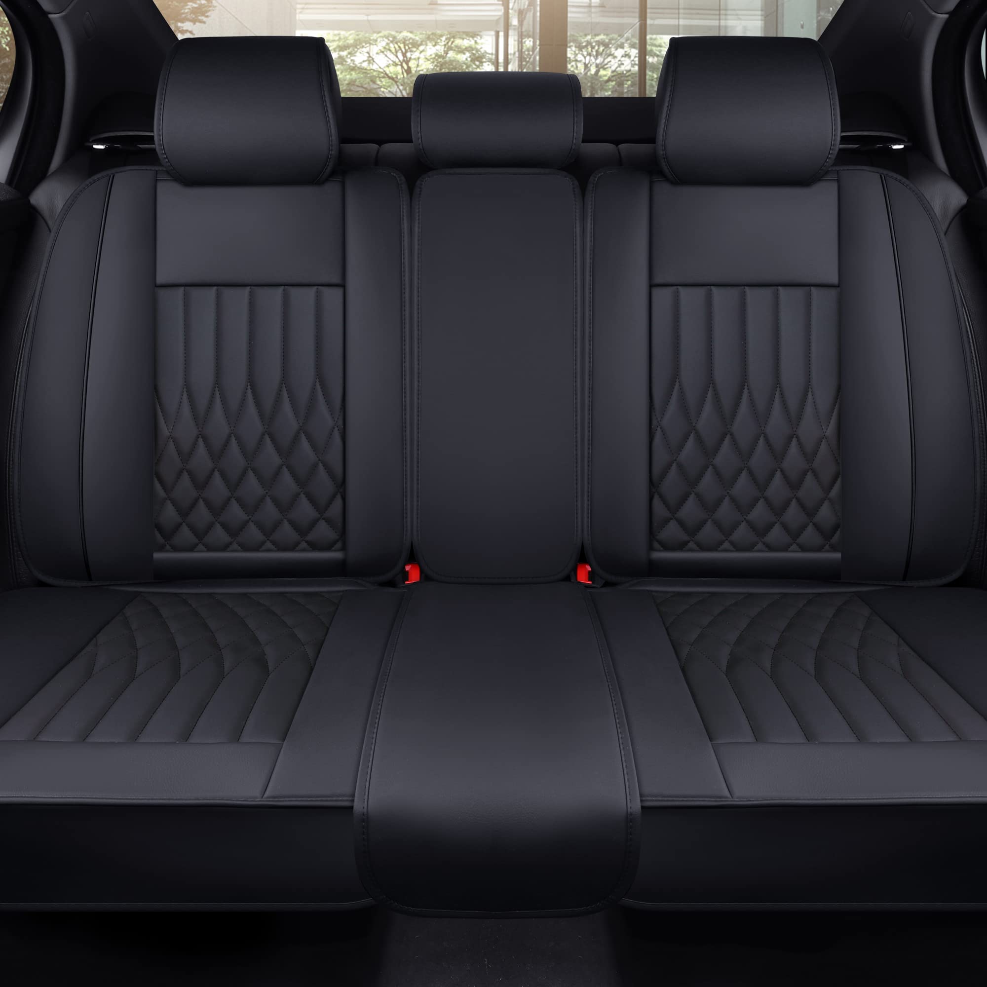 Aierxuan Rear Car Seat Covers With Waterproof Leather, Automotive Vehicle Cushion Cover Universal Fit For Most Cars(Black, Rear