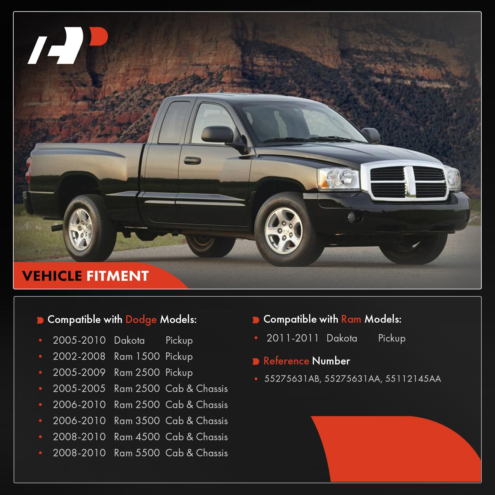 A-Premium Upper Door Hinge Front Left Driver Side Compatible with Dodge Dakota 2005-2010, Ram 1500 Ram 2500 Ram 3500 Ram 4500 Ra