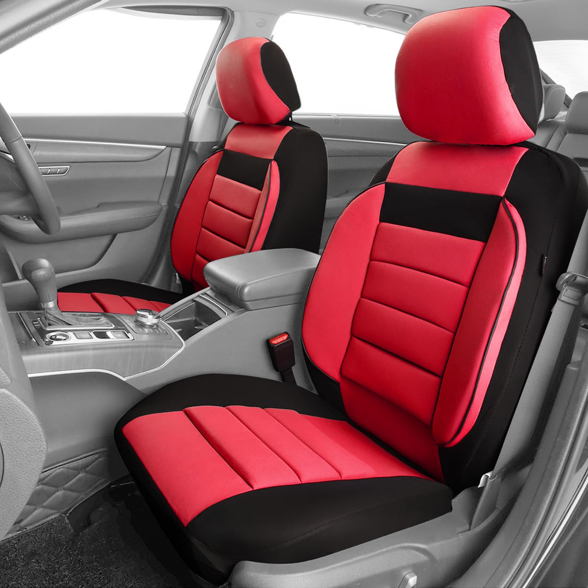 Car Pass 3D Foam Back Support,Universal Two Front Car Seat Cover Cloth -100% Comfortable &Breathable& All Season. Fit Automotive,Suv,Sedan,Van, Airbag Compatible Elegance Stylish (Blk Red