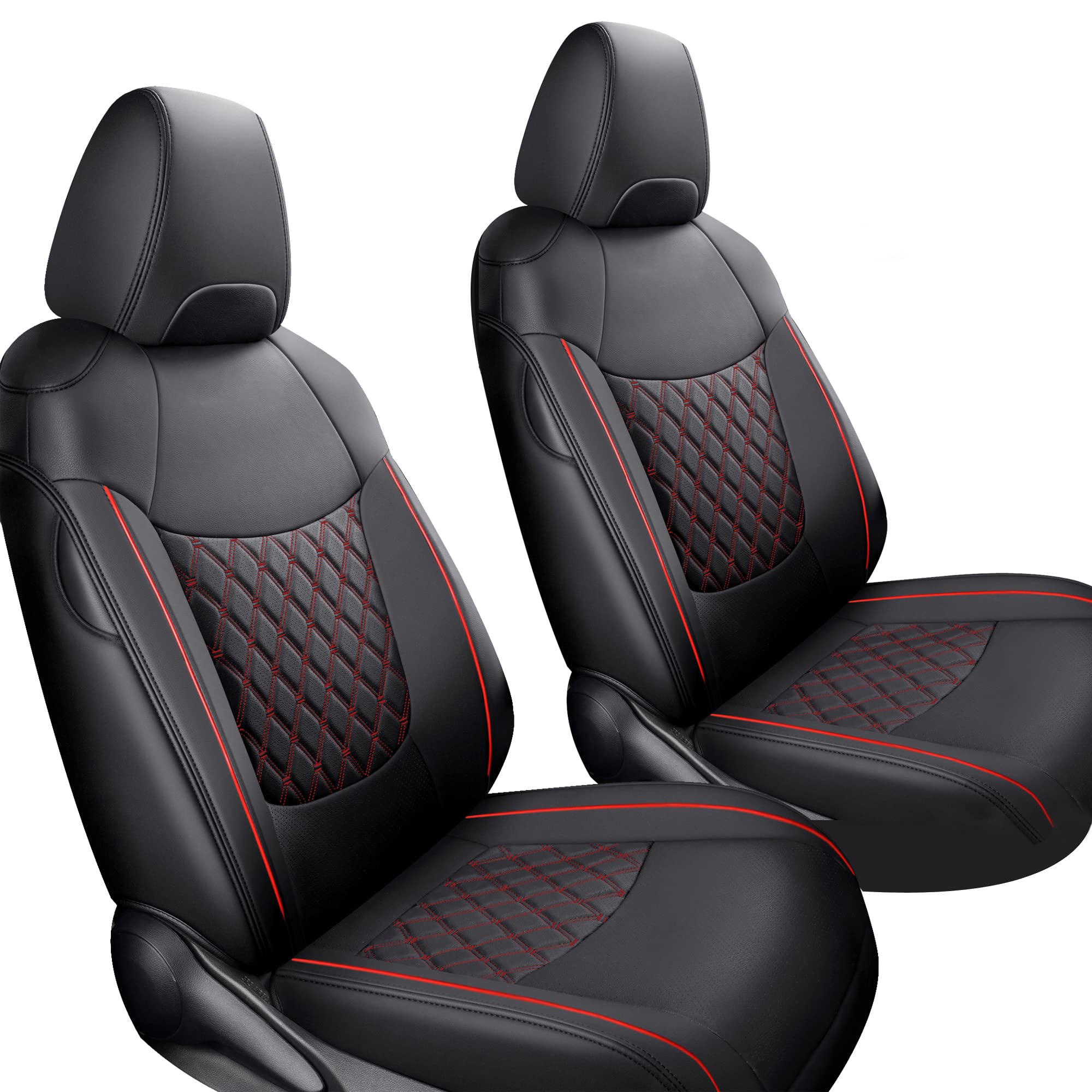 Giant Panda Pu Leather Car Seat Covers - Full Set Custom Fit For Toyota Rav4 (Le/Hybrid/Xle/Xle Premium/2019-2025) - Black+Red