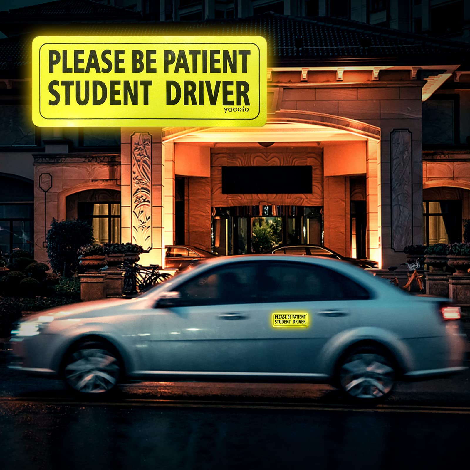 Set Of 3 Reflective Student Driver Magnets For Car - Safety Vehicle Bumper Sticker For New Drivers