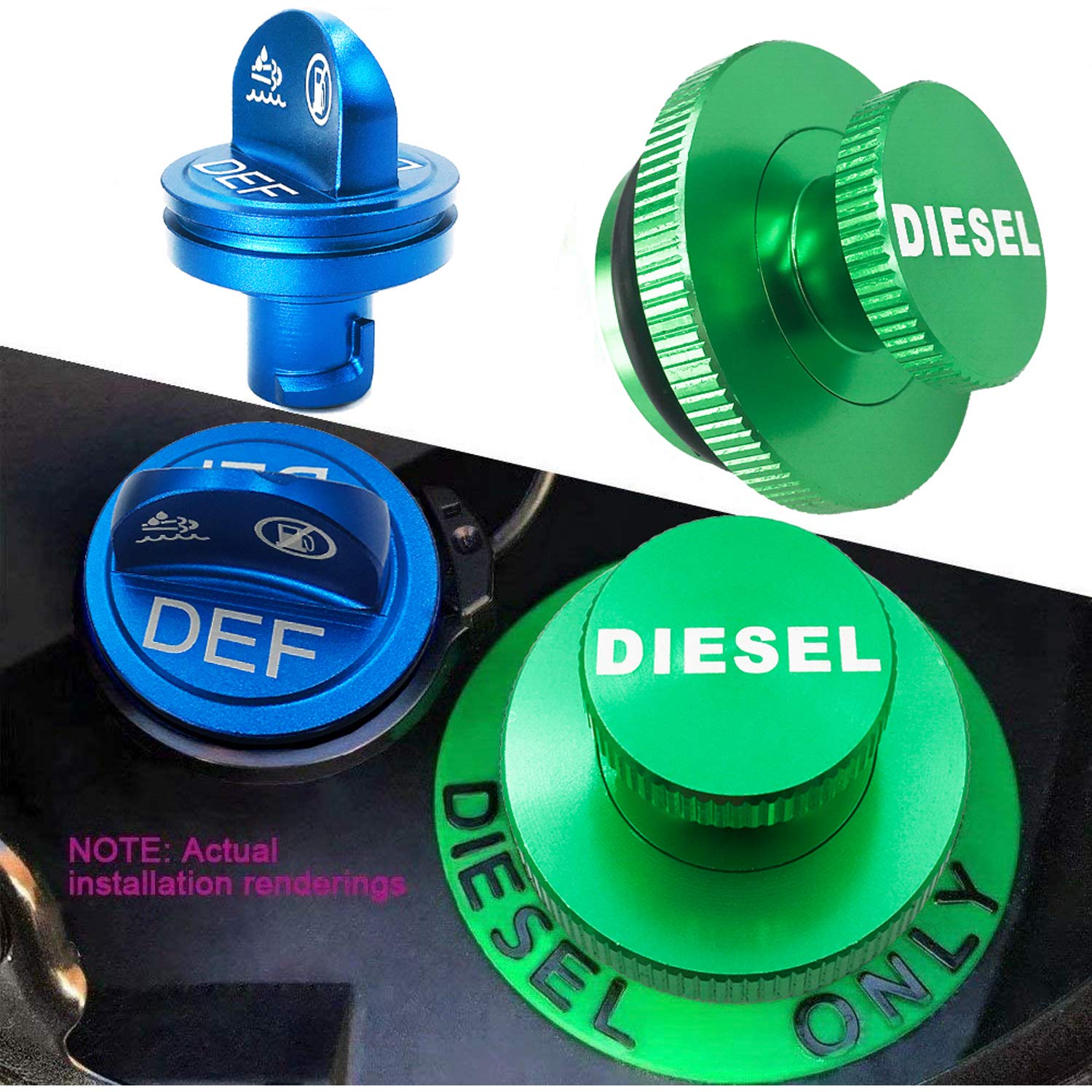 Easy To Grip,Aluminum Diesel Fuel Tank Cap For Dodge, (Hidden-Strong Magnetism) Ram Diesel Fuel Cap And Aluminum Def Cap Combo F
