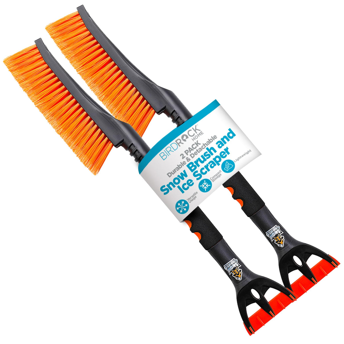 BIRDROCK HOME Snow Brush with Detachable Ice Scraper for Car - Flexible Snow Remover and Windshield Cleaning Tool with Wide Bris