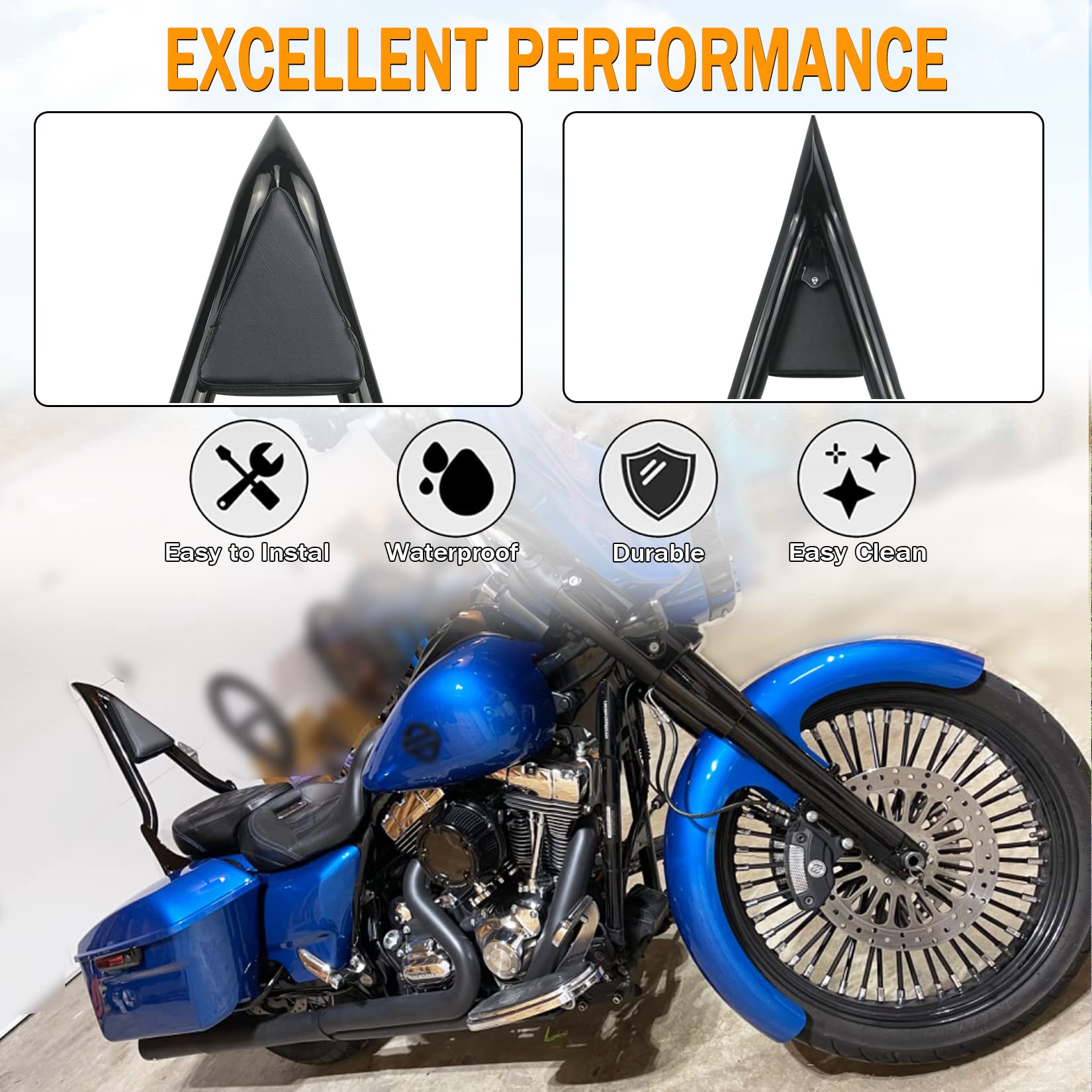 26'' Height Black Sissy Bar, Detachable Passenger Backrest Rear Pad Compatible for Harley Davidson Touring Models 2009-2023 Stre