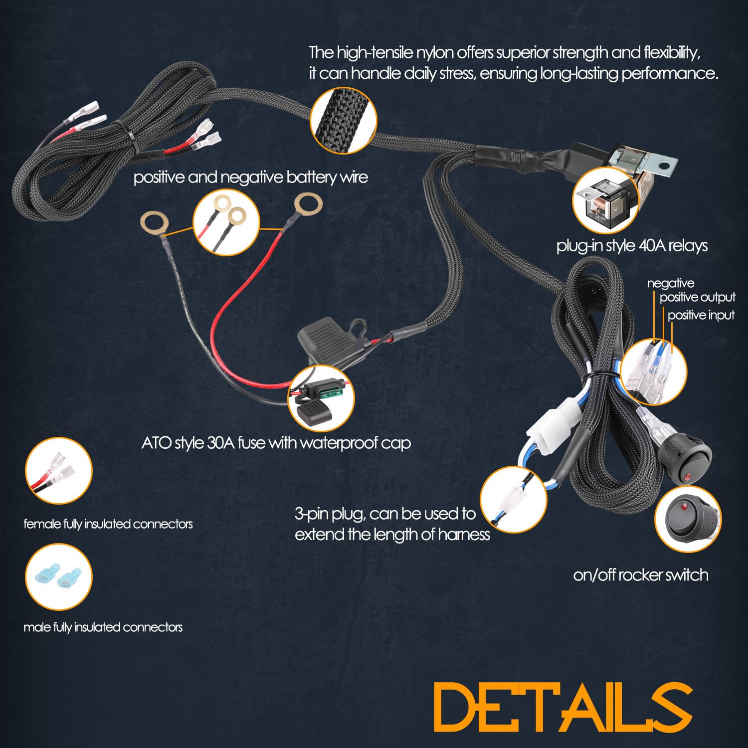 Wiring Harness 1 Lead, Nirider 12V 40A Rocker Switch Relay Fuse Nylon Wiring Harness Kit For Led Light Bars Fog Lights Work Ligh