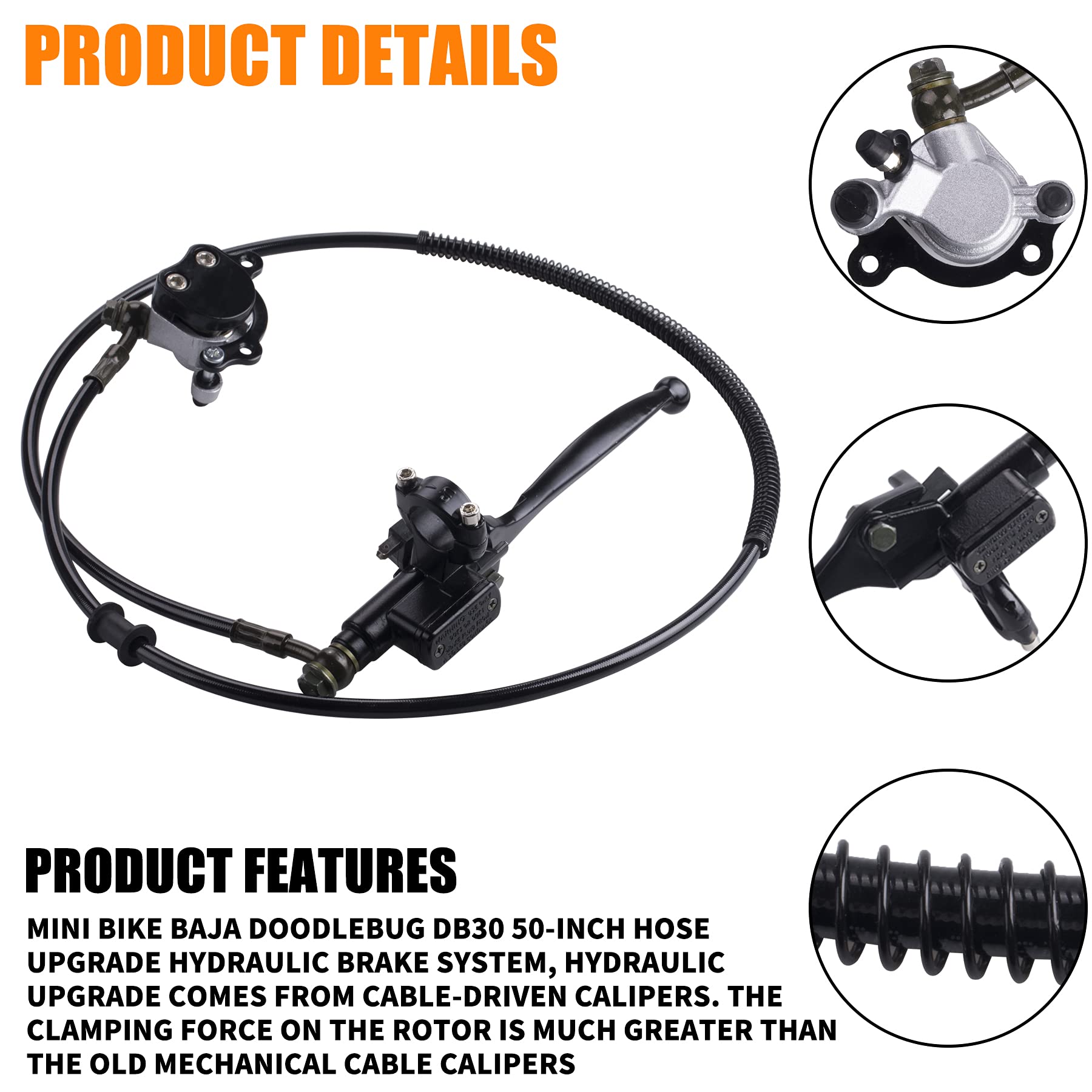 Mwmnun Motor Upgraded Hydraulic Brake System The Left Of The 7/8' Handlebars 50 Inch Hose Compatible With Mini Bike Baja Doodlebug Db30 Minibikes Go Karts