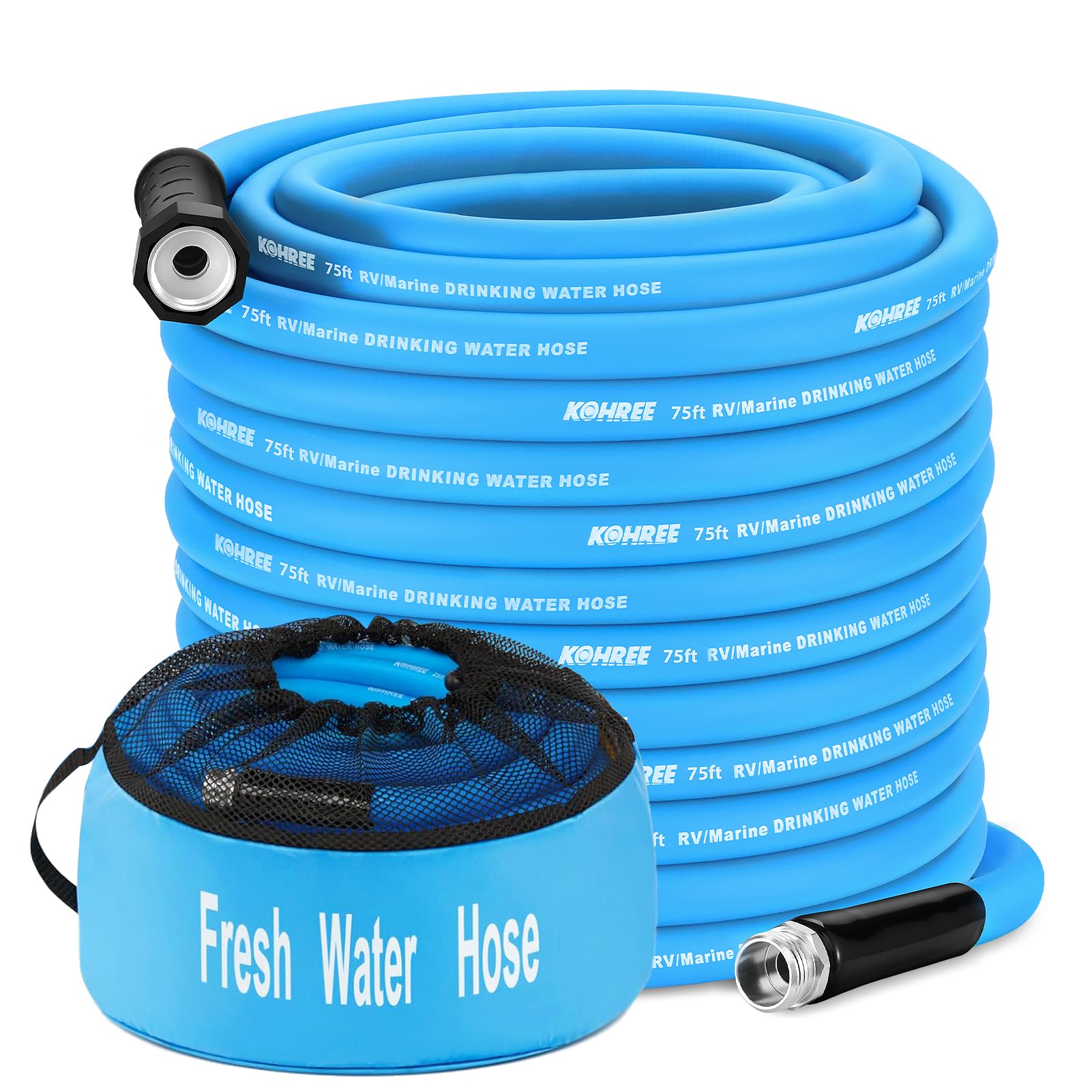 Kohree 75 Ft Rv Water Hose, 5/8'' Premium Drinking Water Hose, Leak Free, No Odor, No Kink, 75 Foot Garden Hose With Storage Bag