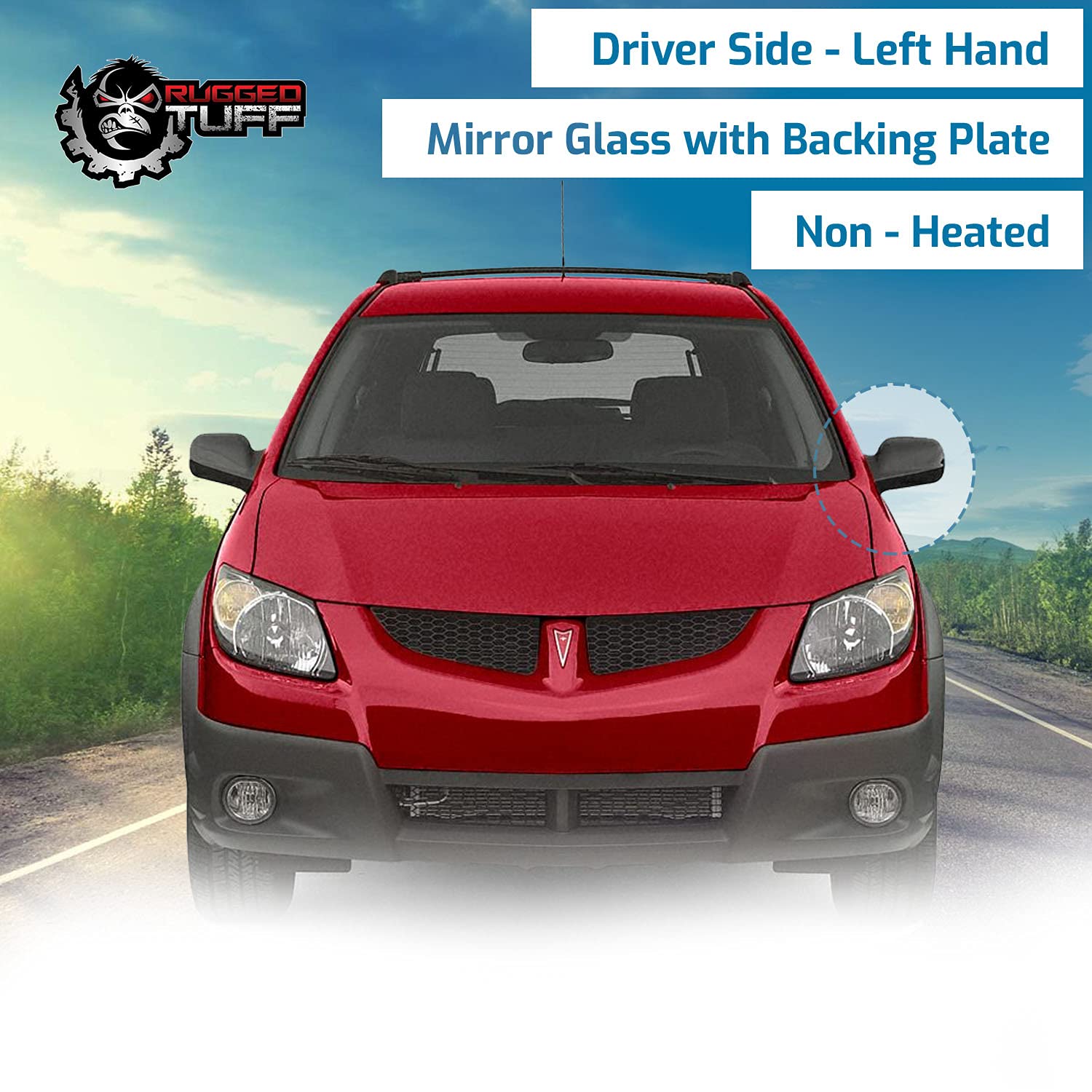 Driver Side Mirror Glass Assembly With Plastic Backing Plate (Non-Heated) Compatible with 2003-2008 Toyota Corolla Matrix, Ponti