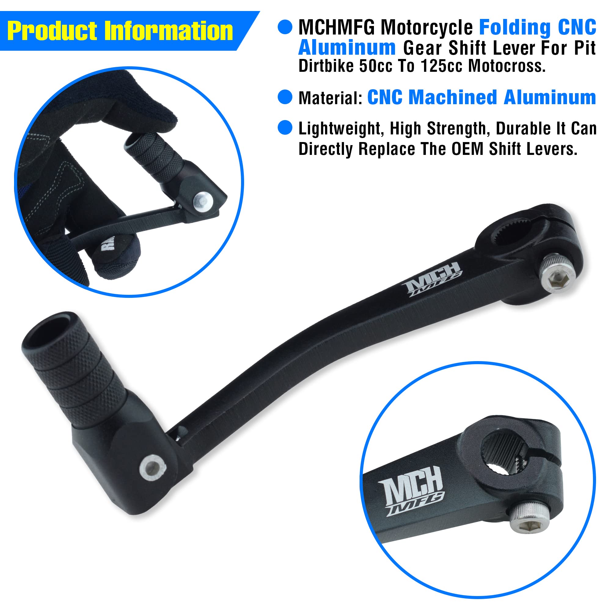 Mchmfg Folding Gear Shifter Shift Lever Cnc Aluminum Gear Shifter Shift Lever For Xr50 Xr80 Crf50 Crf70 50Cc-125Cc Pit Dirt Bike Motorcycle (Black)