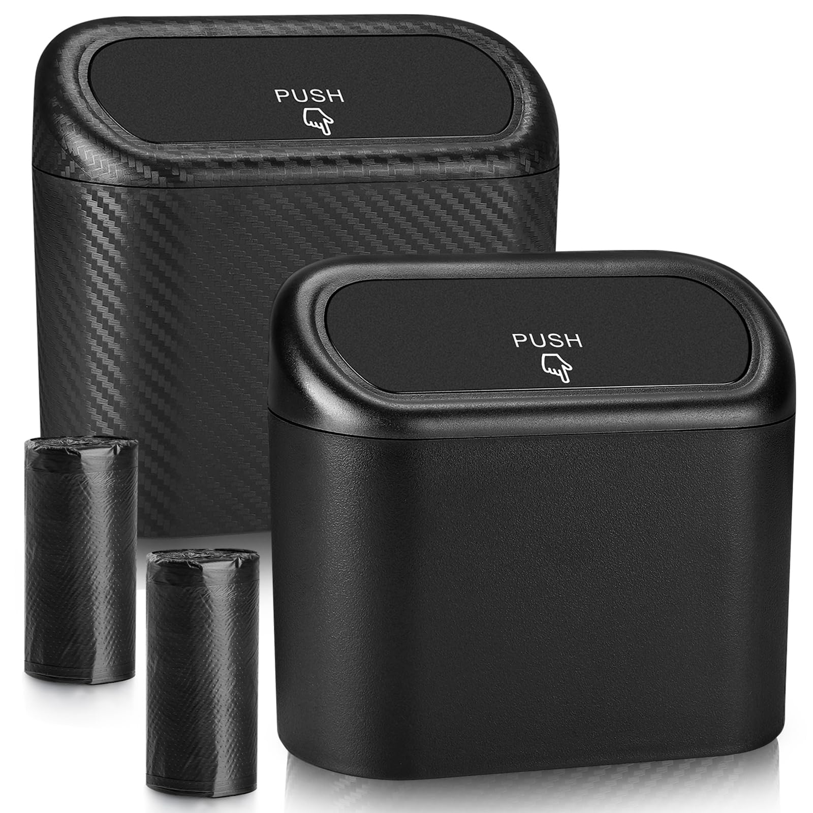 Accmor Car Trash Can With Lid, 2 Pack Mini Vehicle Trash Bin, Small Car Dustbin Garbage Organizer Holder With 2 Roll Trash Bag,