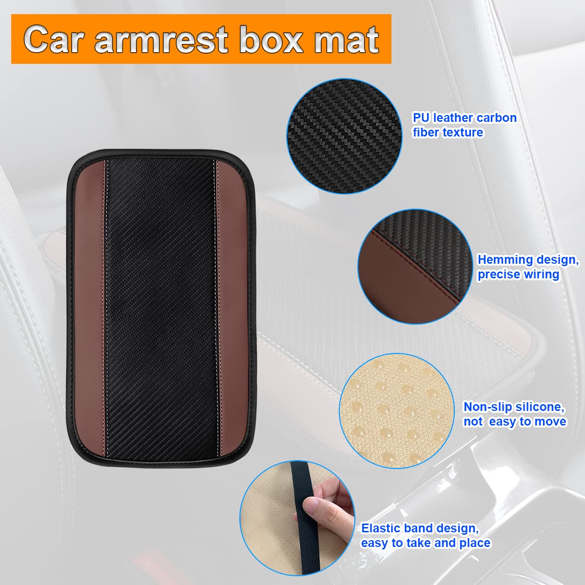 8Sanlione Car Center Console Cover, 12.6X7.5 Pu Leather Car Armrest Cover Universal Waterproof Center Console Pad, Car Accessories Interior Protection For Cars, Vehicles, Suvs (Brown)