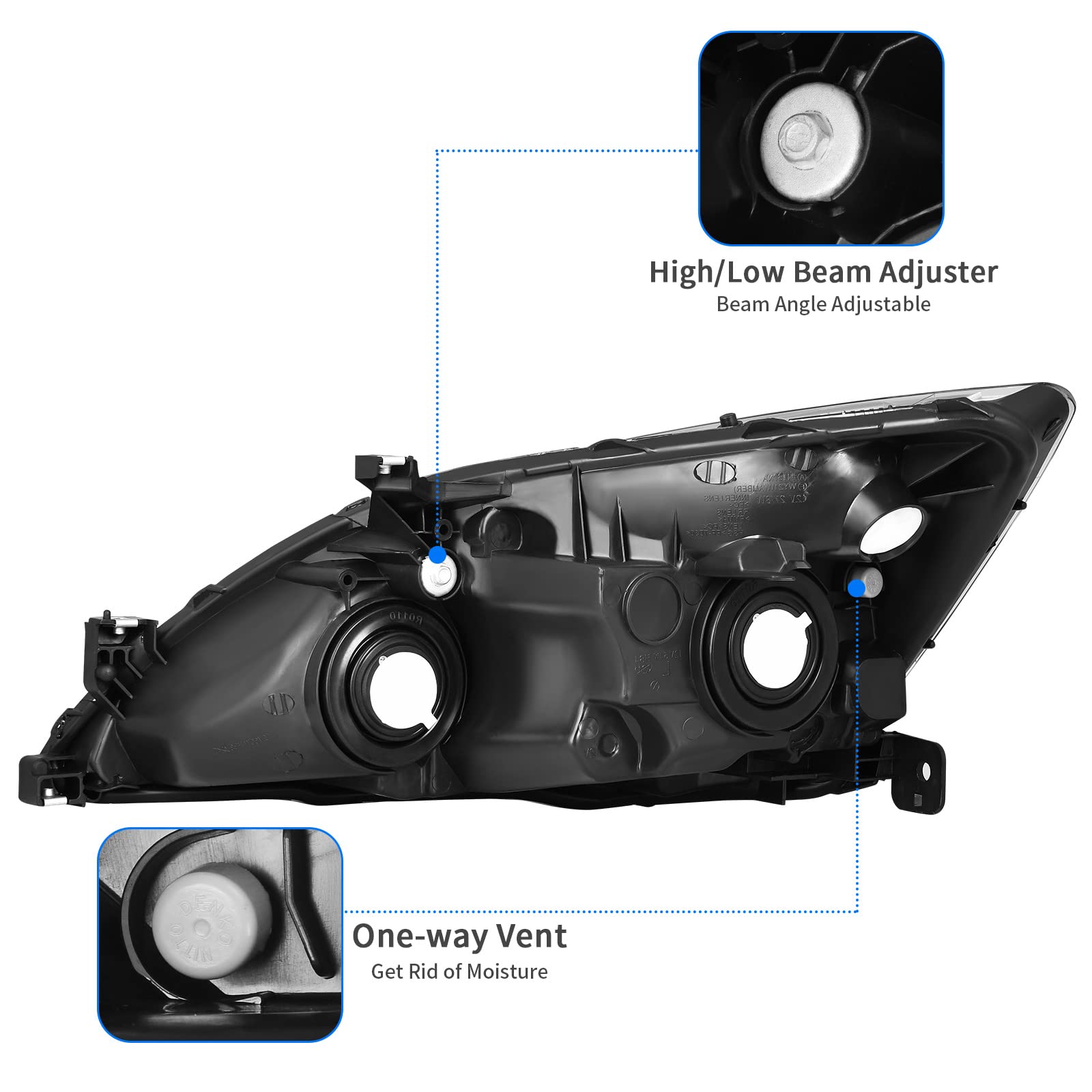 Dwvo Headlight Assembly Compatible With 03 04 05 06 07 Accord Oe Headlamp Replacement Black Housing Clear Reflector Clear Lens