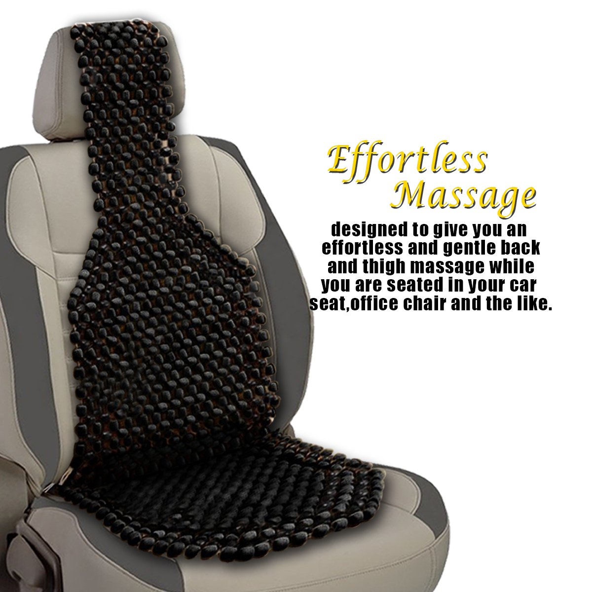Vaygway Beaded Seat Cushion Car Driver Seat Cover With Durable & Double Strung Natural Wood Beads- Cooling Comfort Ventilated Massaging Support Cushion For Auto Cars (1 Pack Black)