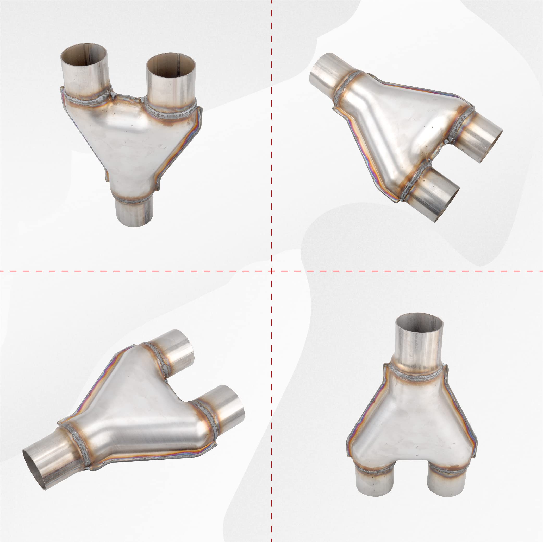 Fgjqefg T409 Stainless Steel Y Pipe 2.5'' Inch Id Single To 2.25'' Inch Id Dual Stamped Exhaust Adapter Connector, Overall Length: Approx. 10, Universal