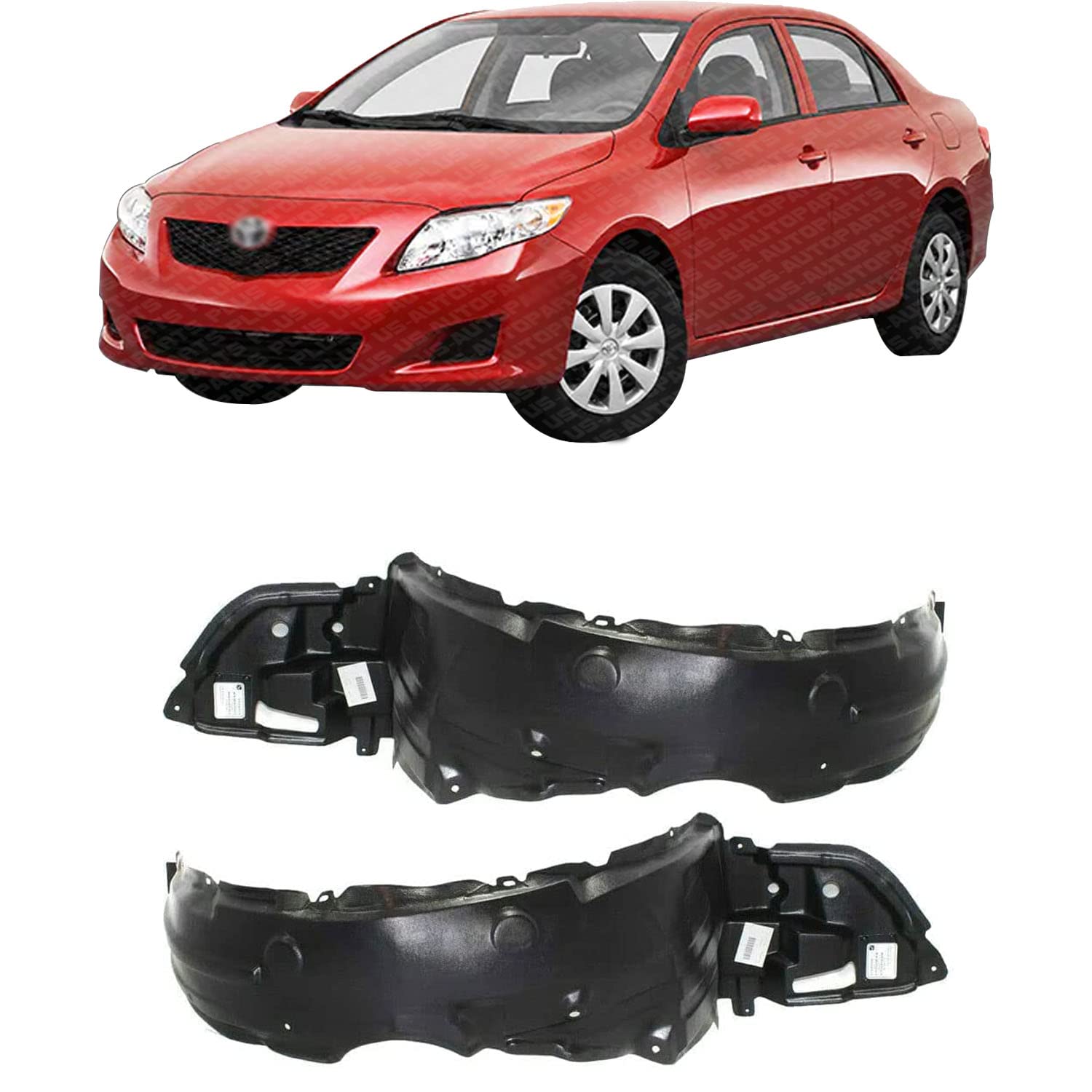 US AUTO PARTS PLUS New Front Fender Liner Left Driver & Right Passenger Side For 2009-2010 Toyota Corolla Sedan Direct Replaceme