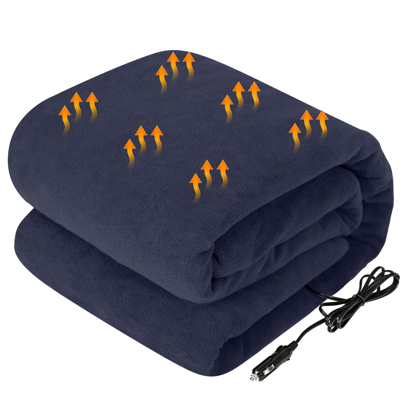 Westinghouse Heated Car Blanket, 12-Volt Electric Blanket For Car, Truck, Suv, Rv, Portable Heated Throw For Camping, Navy, 59''