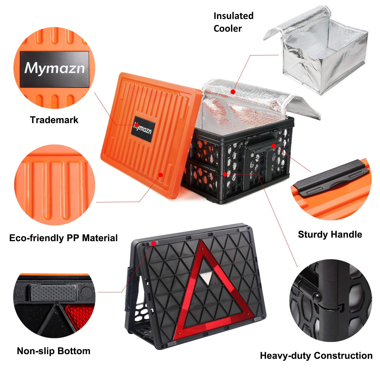 Mymazn Trunk Crate Organizer With Cooler For Car, Collapsible Plastic Trunk Lid Organizer Box For Travel, Groceries, Sports, Hom