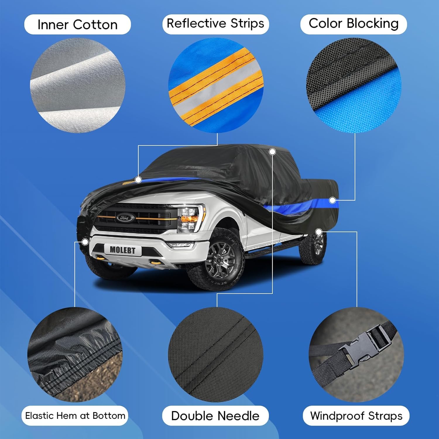 Molebt Pickup Truck Cover Waterproof All Weather, Full Exterior Truck Car Covers Snow Sun Protection, Fit Ford F-150 250 350, Gm