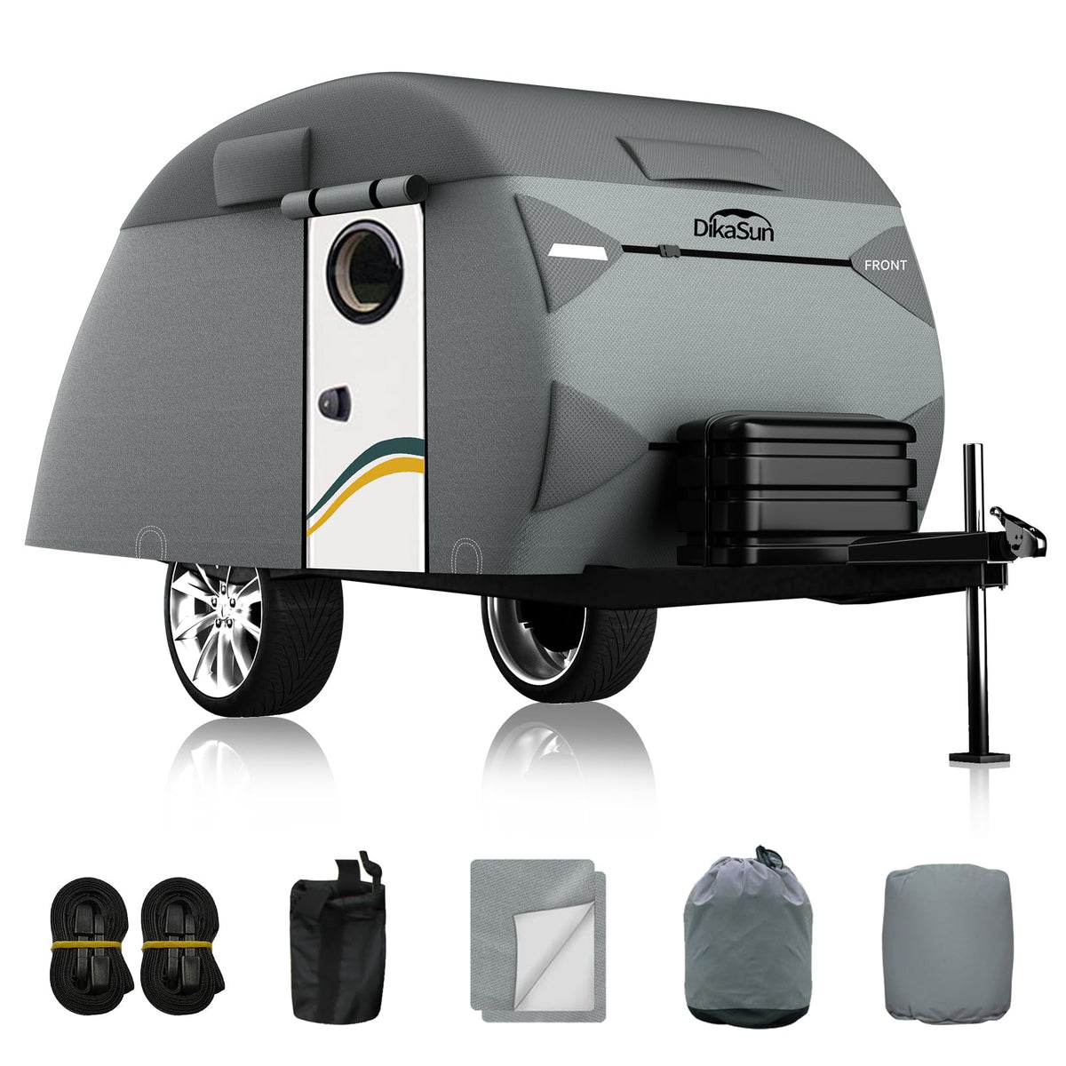 Teardrop Trailer Cover, 7 Layers Waterproof Camper Cover (Fits 10' - 12' Trailers), Tear-Resistant Travel Trailer Cover for Fore