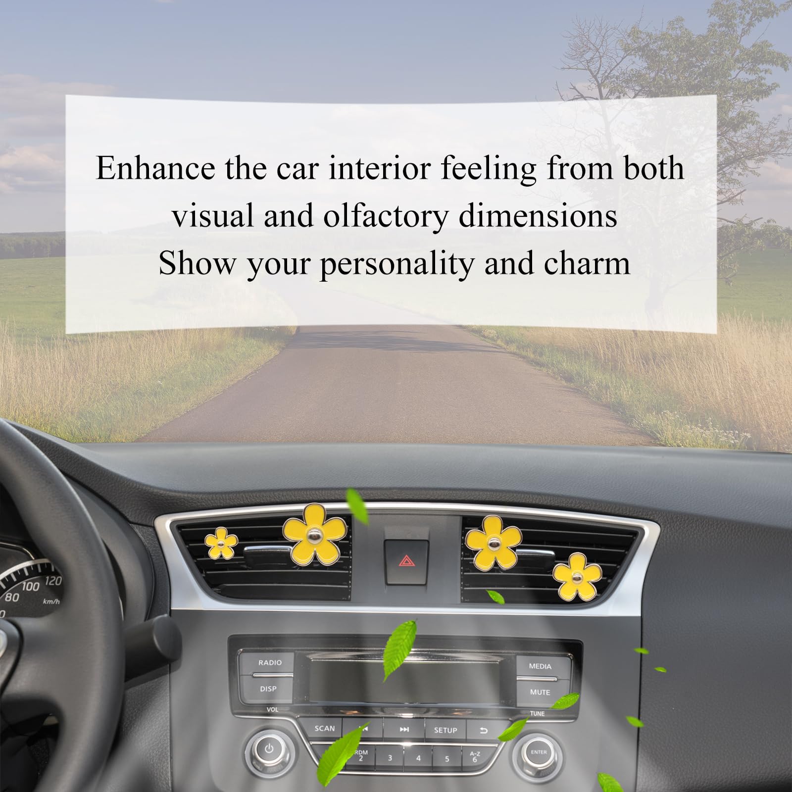 Oriesse Flowers Air Vent Clips Car Air Freshener,4Pcs Yellow Girly Daisy Flower Car Accessories For Women,Lavender Car Scent Dec