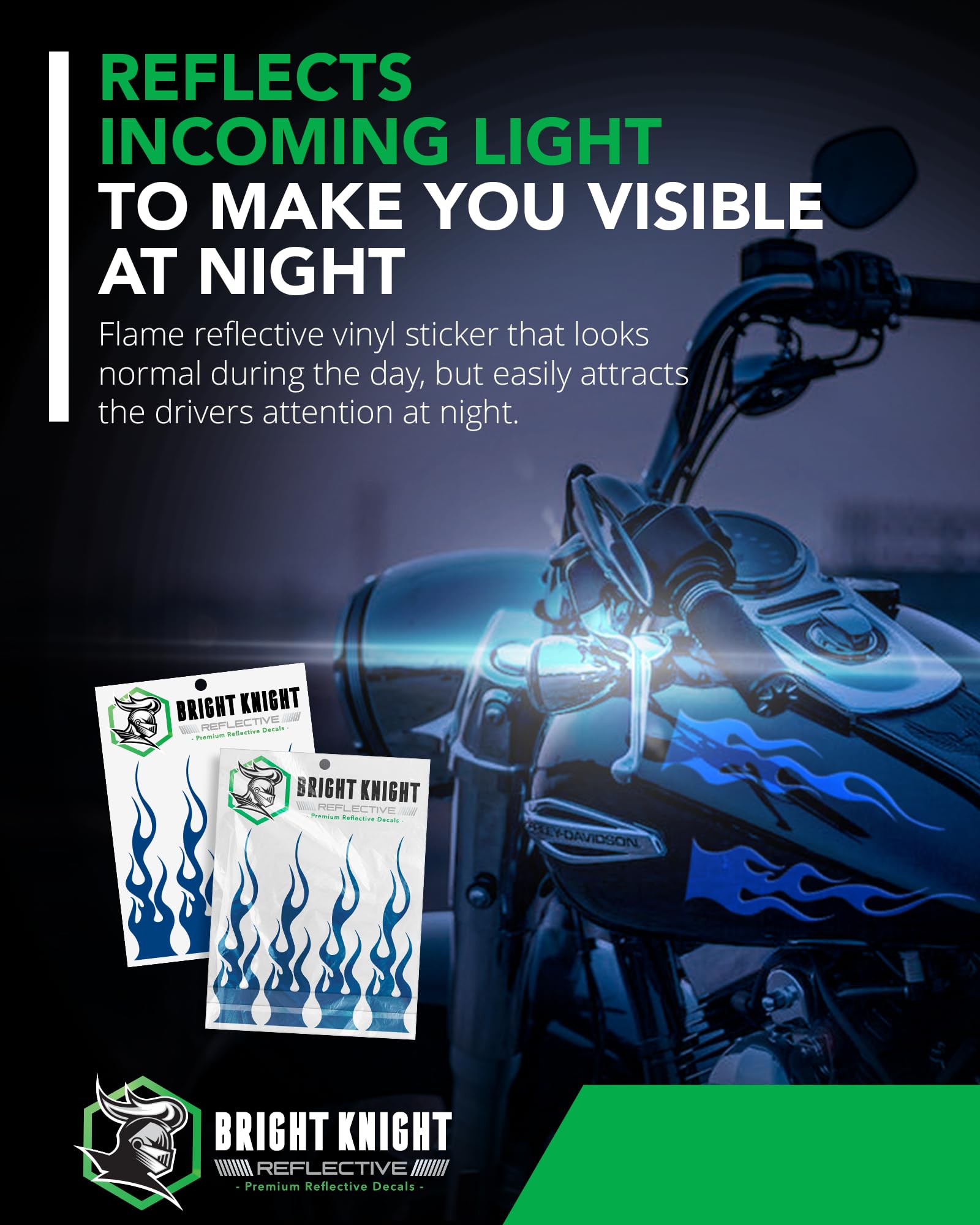 Bright Knight Reflective Flame Stickers, 4 Pcs Blue Reflective Car Sticker Decal With 3M Retro-Reflective Vinyl, Self-Adhesive O