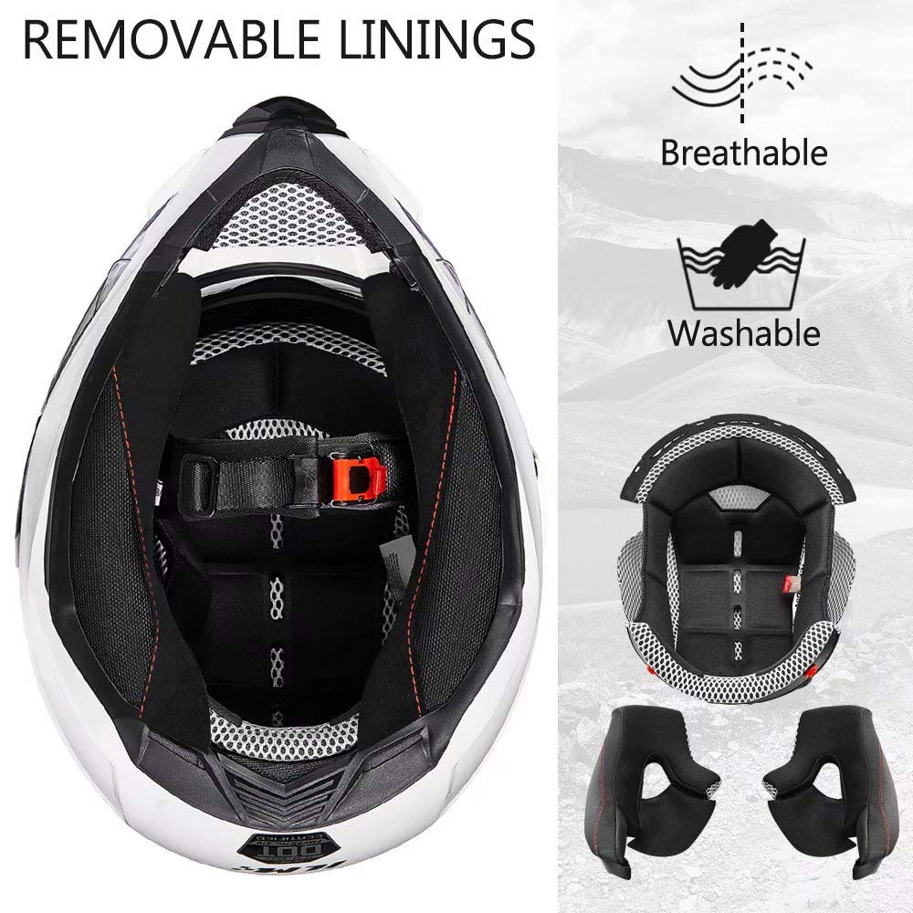 Ilm Off Road Motorcycle Dual Sport Helmet Full Face Sun Visor Dirt Bike Atv Motocross Casco Dot Certified Model 606V(White, Xl)