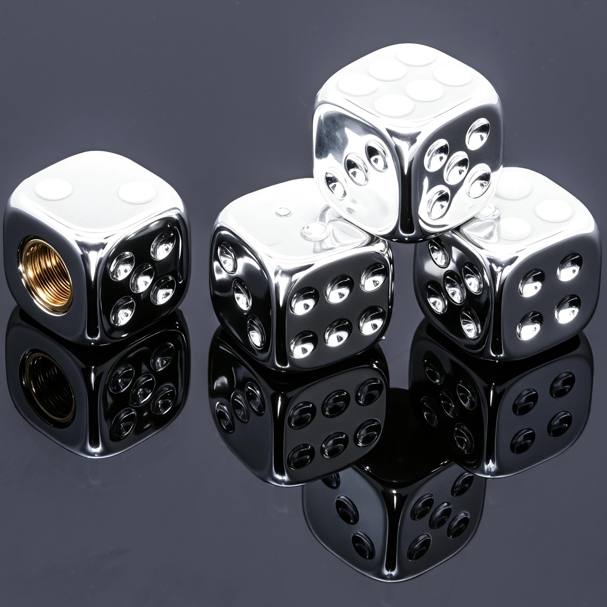 MEAJOO 4PCS Dice Tire Valve Stem Caps, Wheels Tire Air Caps with O Rubber Ring Accessories, Corrosion Resistant Leak-Proof, Univ