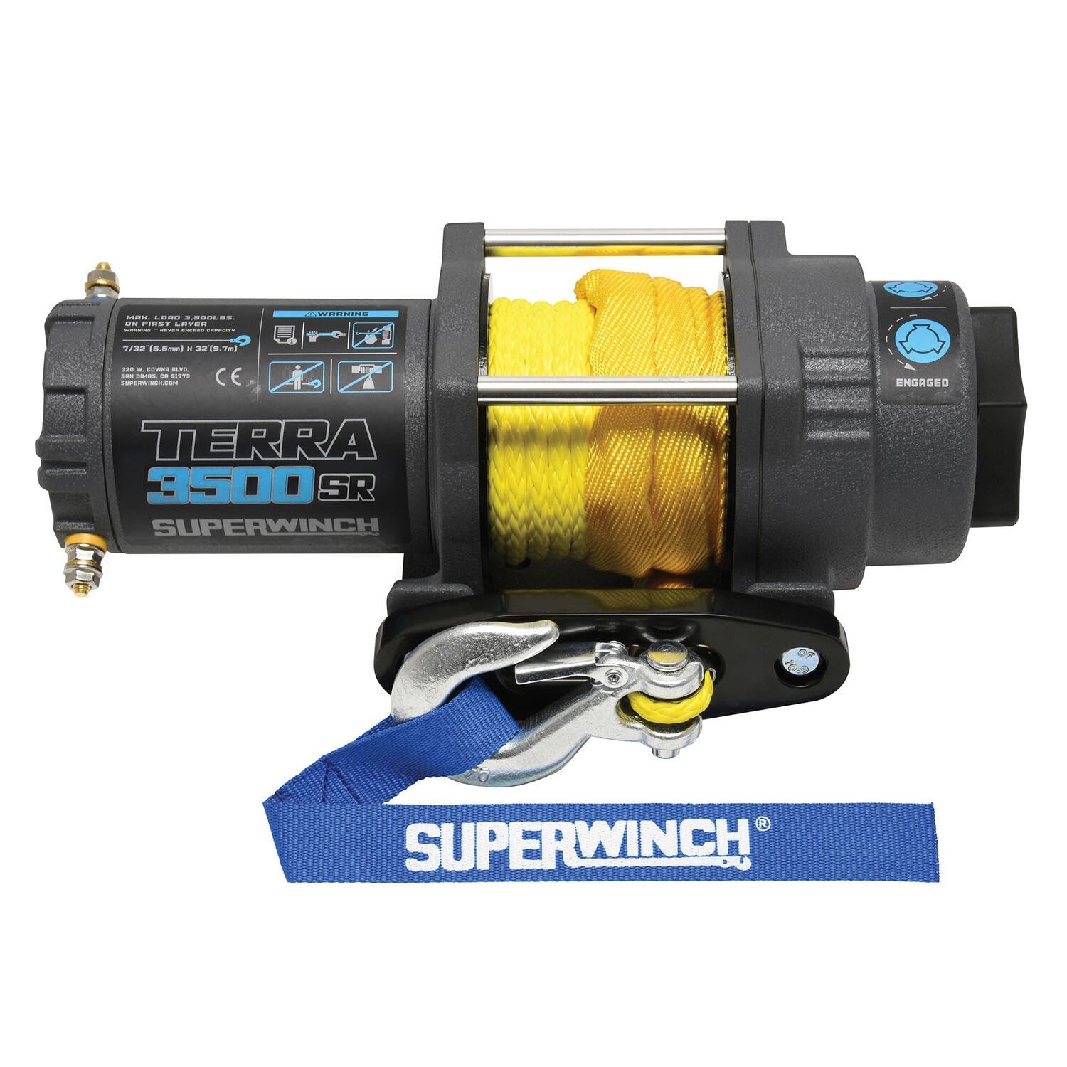 Superwinch 1135270 Terra 3500SR 12V DC 3,500lb/1588kg Single Line Pull UTV/ATV Winch with Hawse Fairlead, 7/32 x 32 Synthetic R