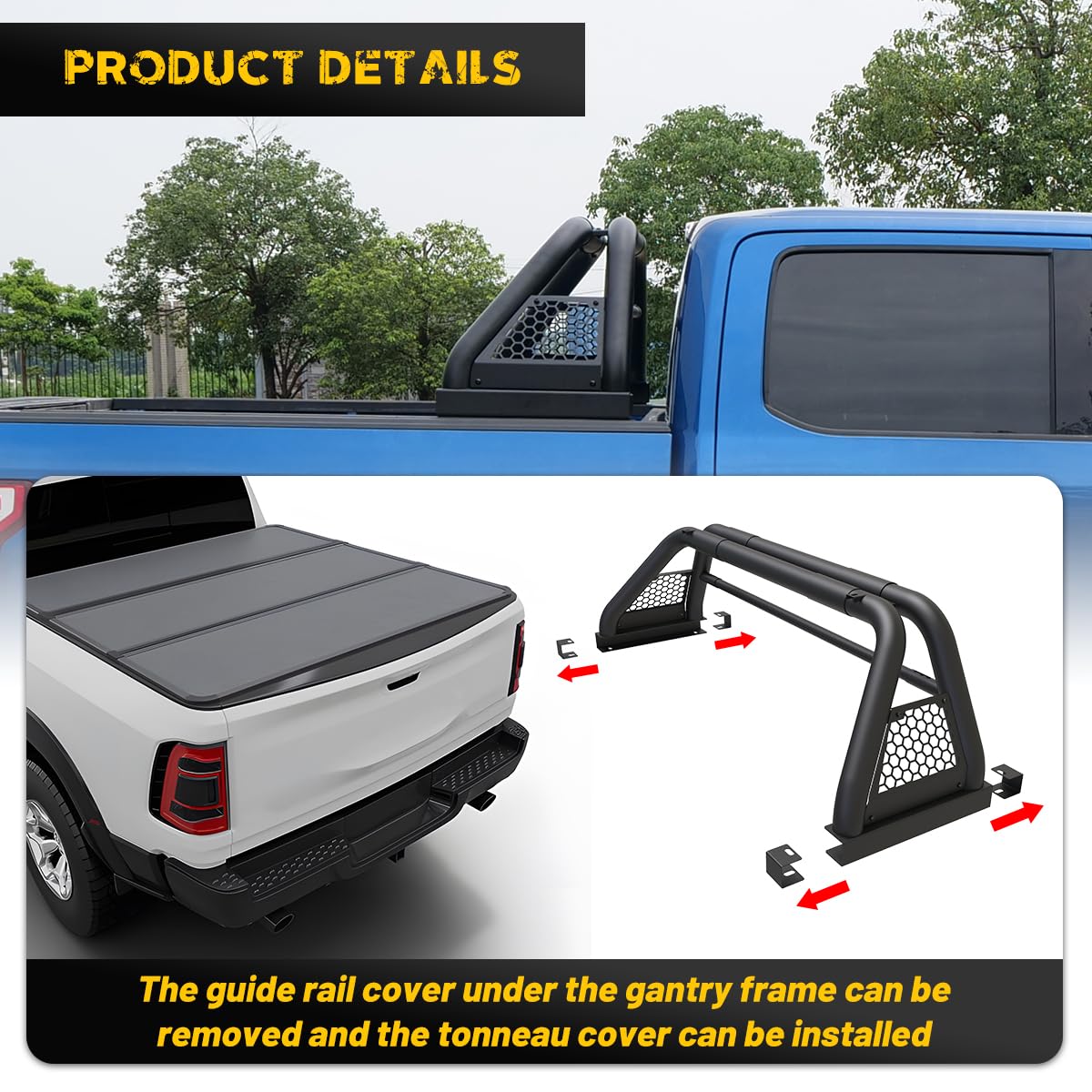Hawkley Chase Racks for Trucks, Universal Sport Roll Bar, 70.7"x19.3"x20.9", Black, Model I101, Fits Dodge Ram, Jeep, Chevy,