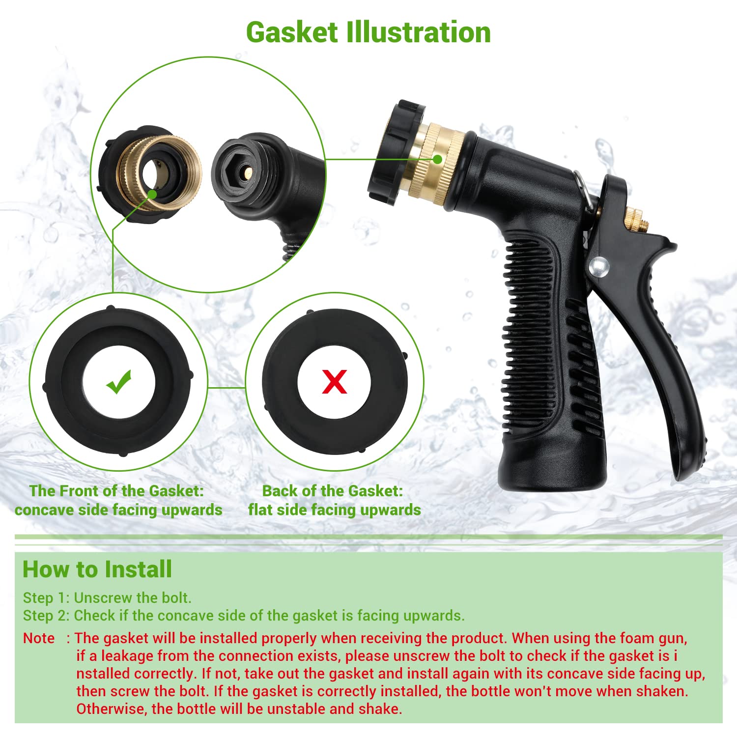 Ohuhu Car Wash Foam Gun, Car Wash Soap Sprayer With 3/8 Brass Connector & Car Washing Mitts, Dual Filtration, 6 Levels Of Foam Concentration, Quick Connect To Most Garden Hose (Green)