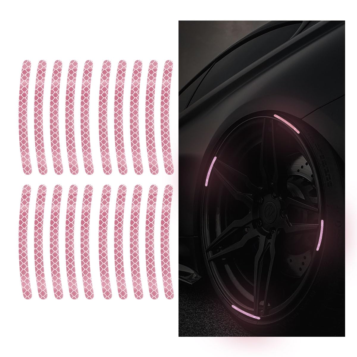 20Pcs Car Wheel Stripe Reflective Stickers, Car Wheel Night Safety Warning Stickers Anti-Scratch Reflective Rim Stickers, Car Wh