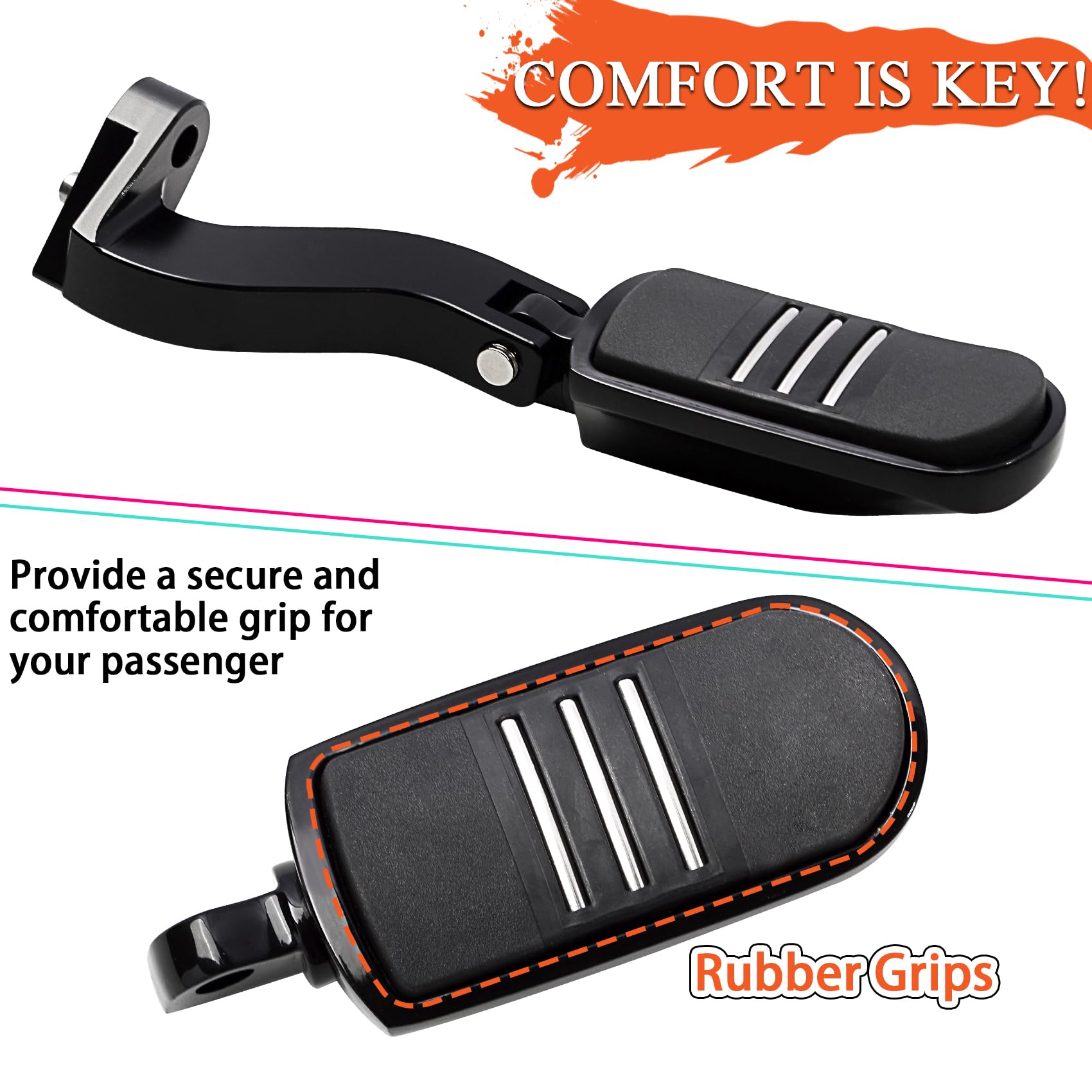 Fovplue Passenger Footpeg Kit, Footrest + Passenger Pegs Mounting For Harley 1993-2024 Touring Road Glide Flt, Electra Glide Flht, Flhs, Road King Flhr, Street Glide Models, Gloss Black