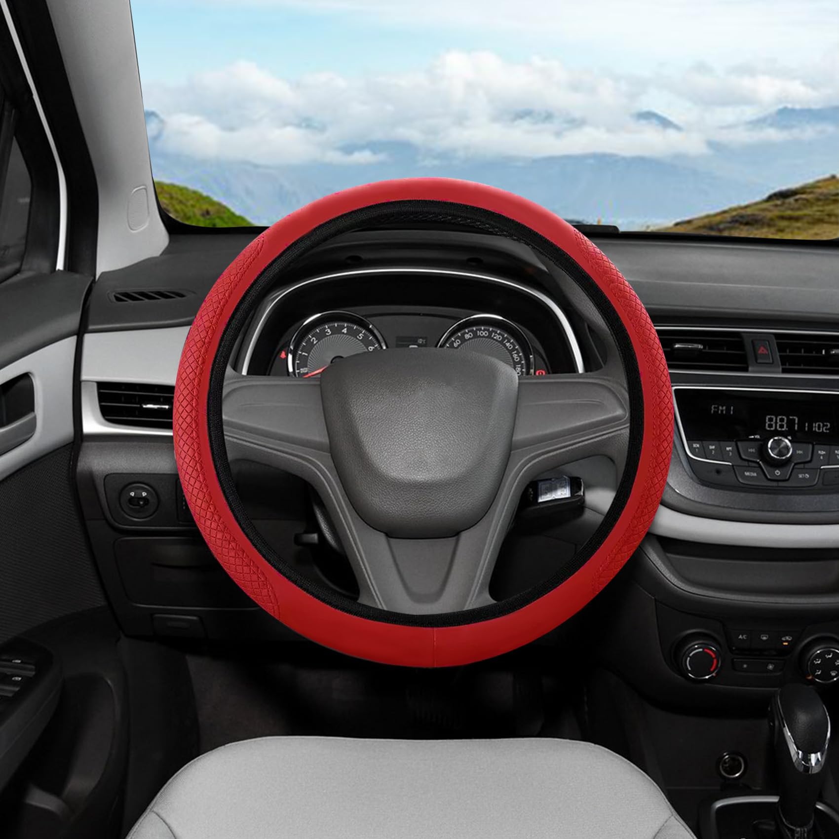 Car Steering Wheel Cover, 15 Inch PU Leather Car Steering Wheel Cover, Universal Anti-Slip Car Steering Wheel Protector, Steerin