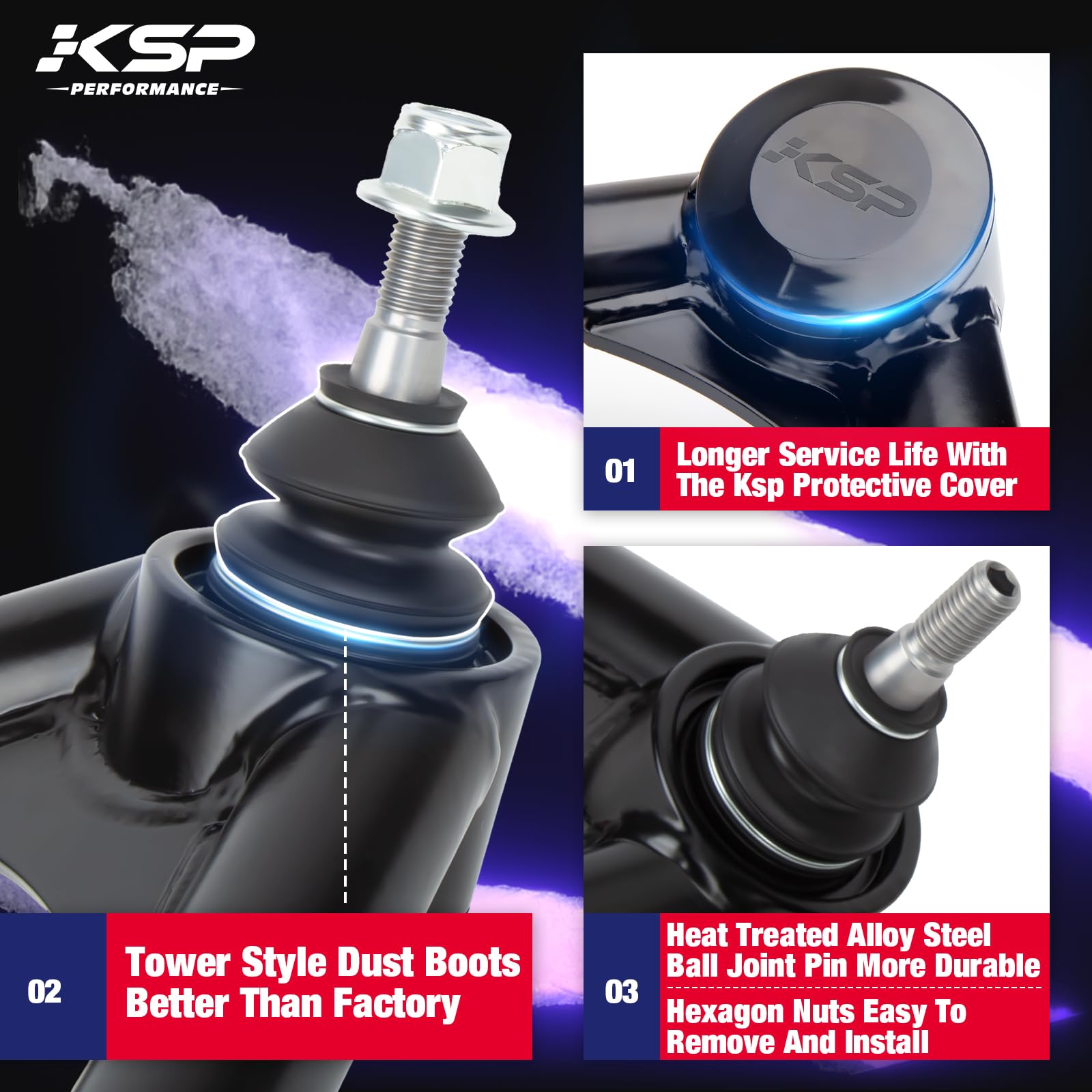 KSP PERFORMANCE F150 Upper Control Arms - 2-4" Adjustable, Black, Carbon Steel, Model 3C293078, Compatible with 2021-2024 F150