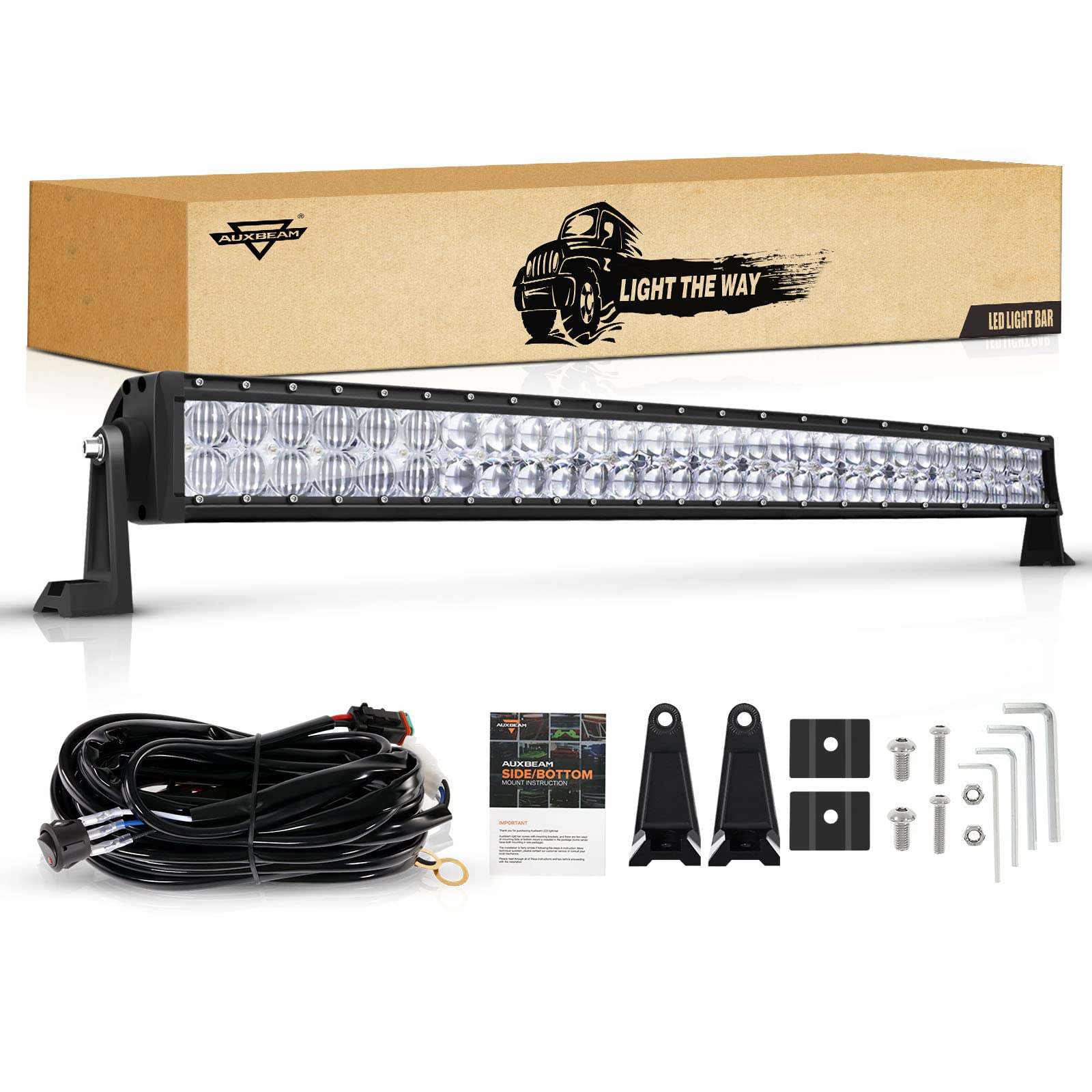 Auxbeam 42 Inch Led Light Bar, 240W Offroad Driving Curved Lights With 5D Reflectors, 24000Lm Spot Flood Combo Beam Off Road Fog Light With Dt Wiring Harness Kit For Jeep Pickup Trucks Suv Atv Utv