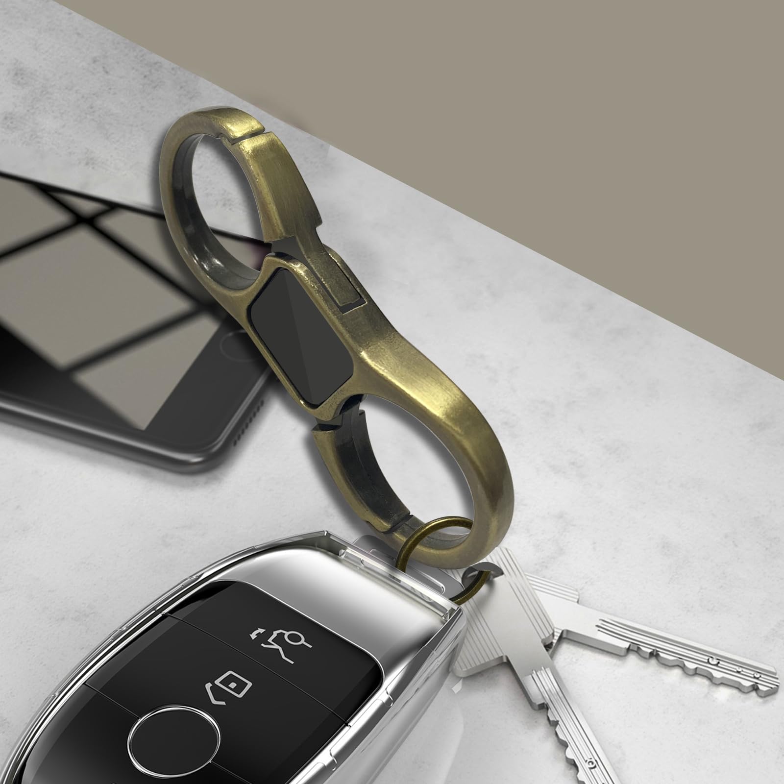 Idakekiy Key Chain Quick Release Spring With 4 Key Rings Heavy Duty Car Keychain Organizer For Men And Women (Bronze)