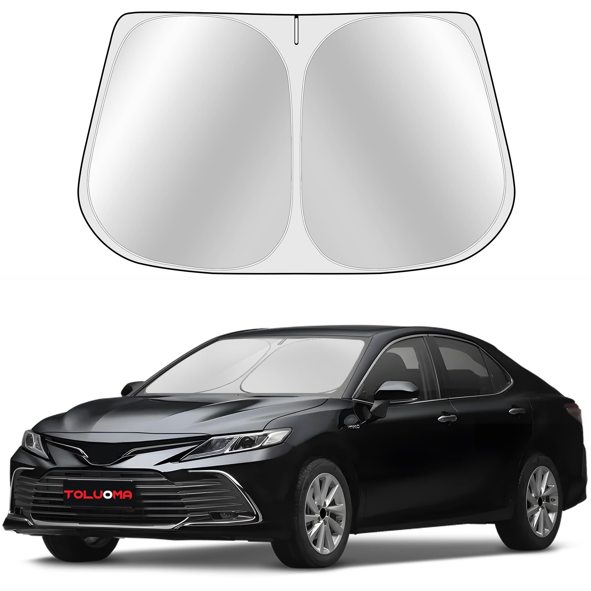 Toluoma Custom Fit Windshield Sun Shade For Toyo-Ta Camry 2018-2024 - Full Coverage, 210T Reflective Fabric, Double-Layer Design