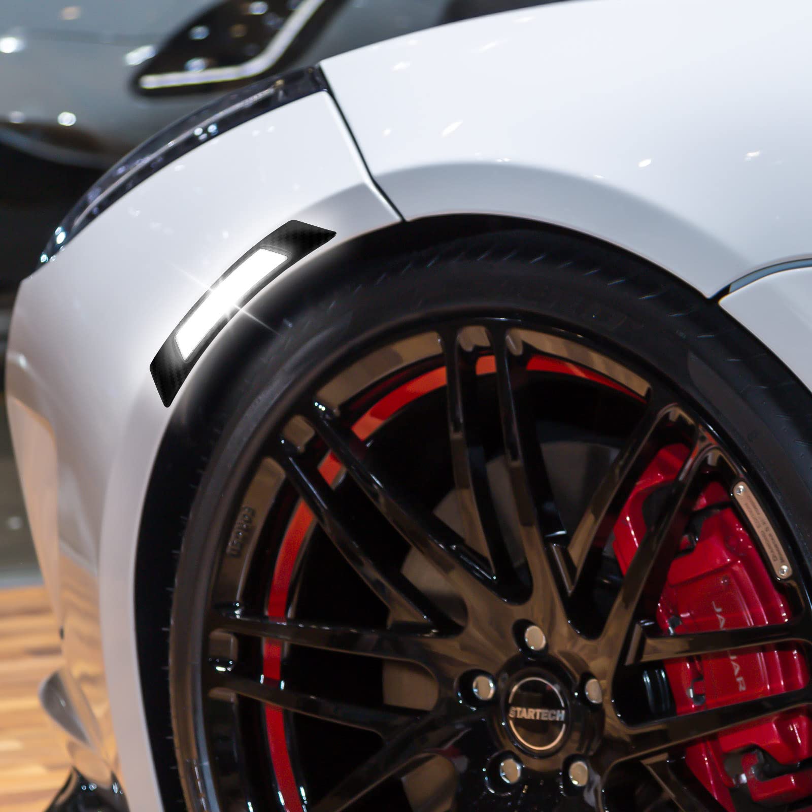 6 Pieces Car Reflective Trim Carbon Fiber Side Marker Stickers Automotive Exterior Accessories Door Reflector Guard For Car Suv Pickup Truck Wheel Well Arch Or Side Bumper Fenders (Black And White)