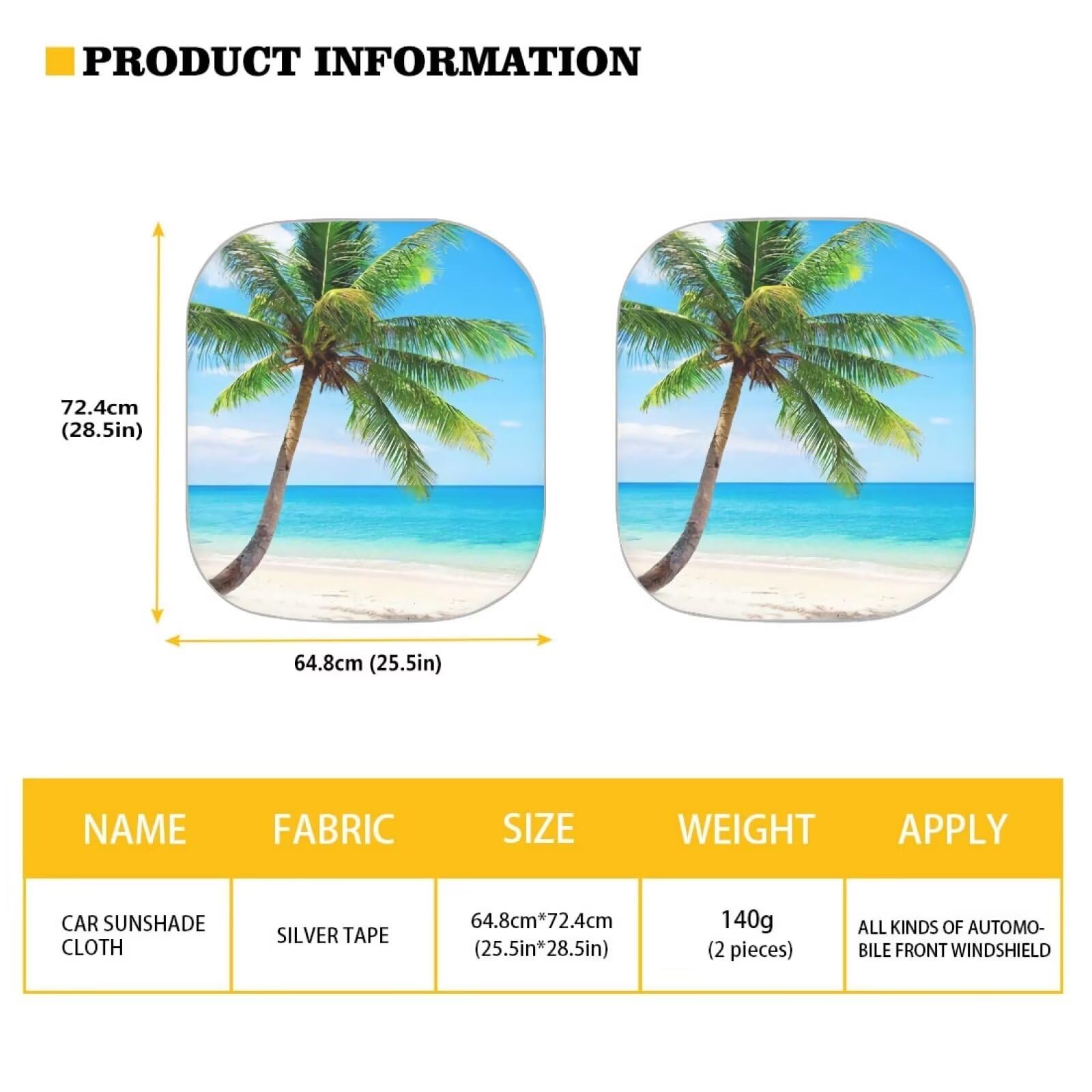 Renewold 2 Pack Set Auto Windshield Sunshade Uv Sun Heat Reflecting Foldable Front Windshield Sun Shade Tropical Palm Tree Coast