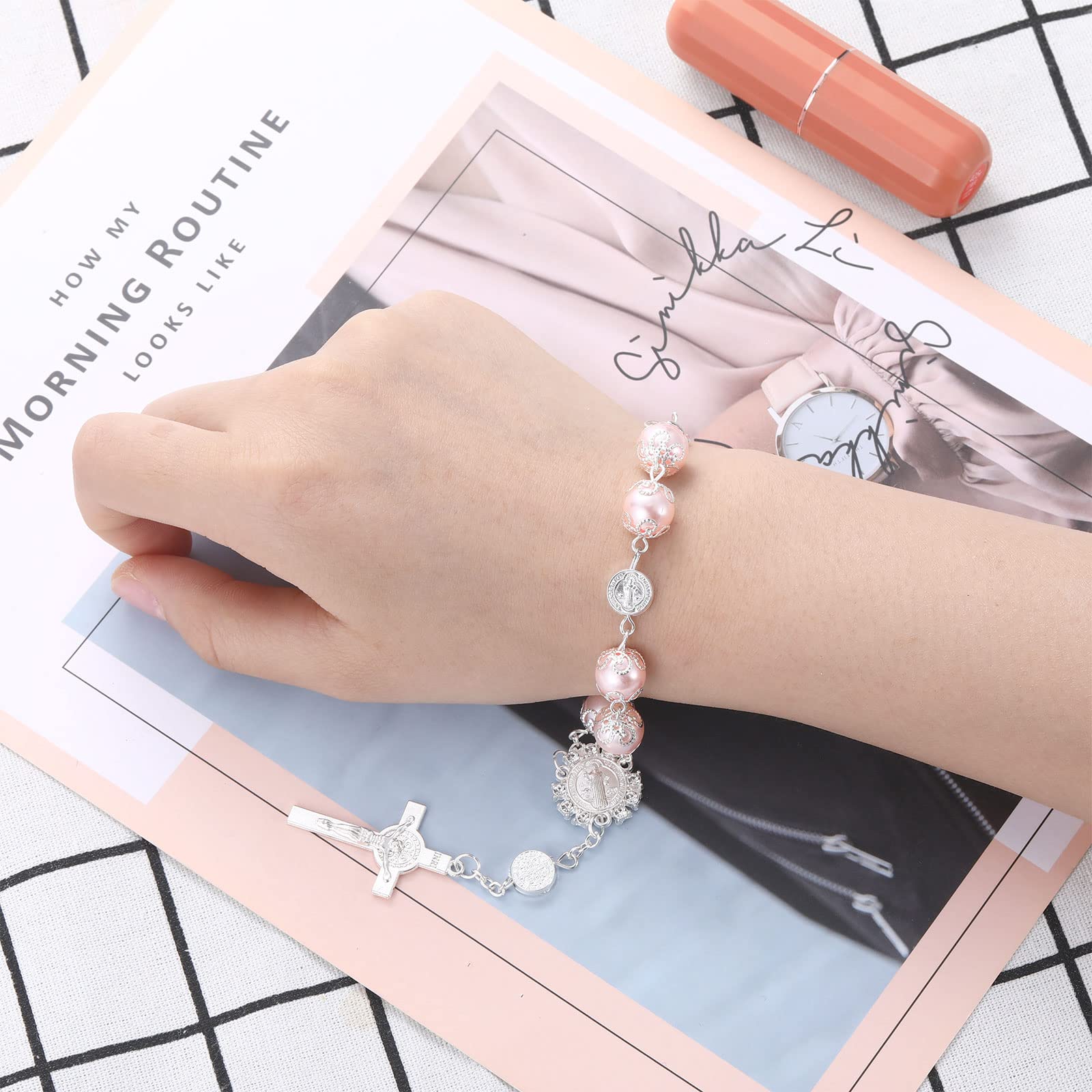 Saint Benedict Car Rosary 2 Pcs Rearview Mirror Auto Rosary Hanging Personalized Car Cross Blessing Catholic Car Medal For Truck