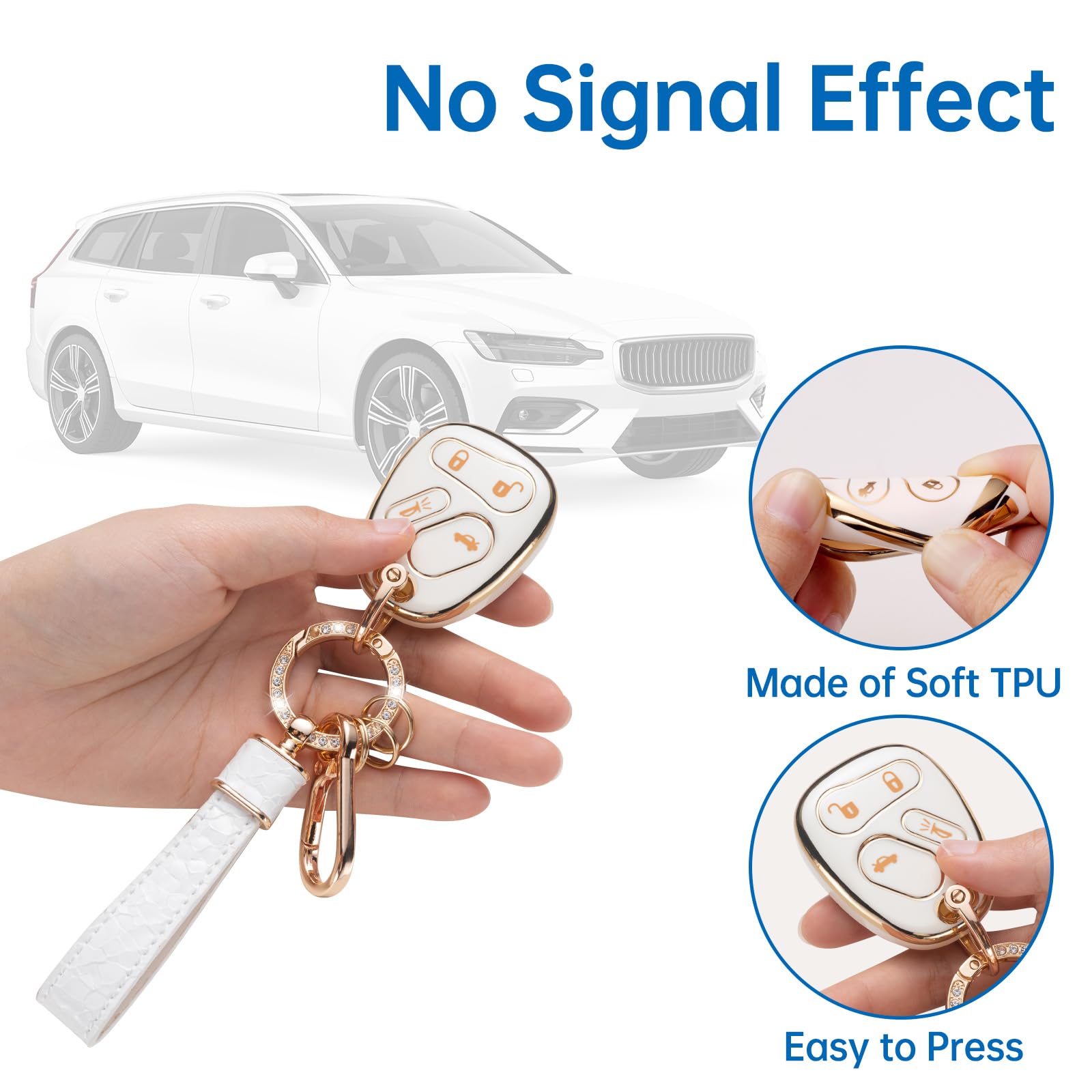 Cacarlike For Cadillac Key Fob Cover With Cadillac Keychain, Car Key Fob Case Compatible With Chevy Impala Monte Carlo Cadillac