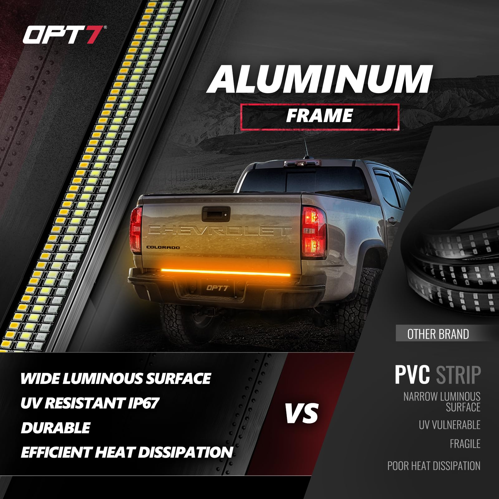 Opt7 48 '' Redline Triple Row Led Tailgate Light Bar W/Sequential Amber Turn Signal - Weatherproof Rigid Aluminum Light Strip Fo