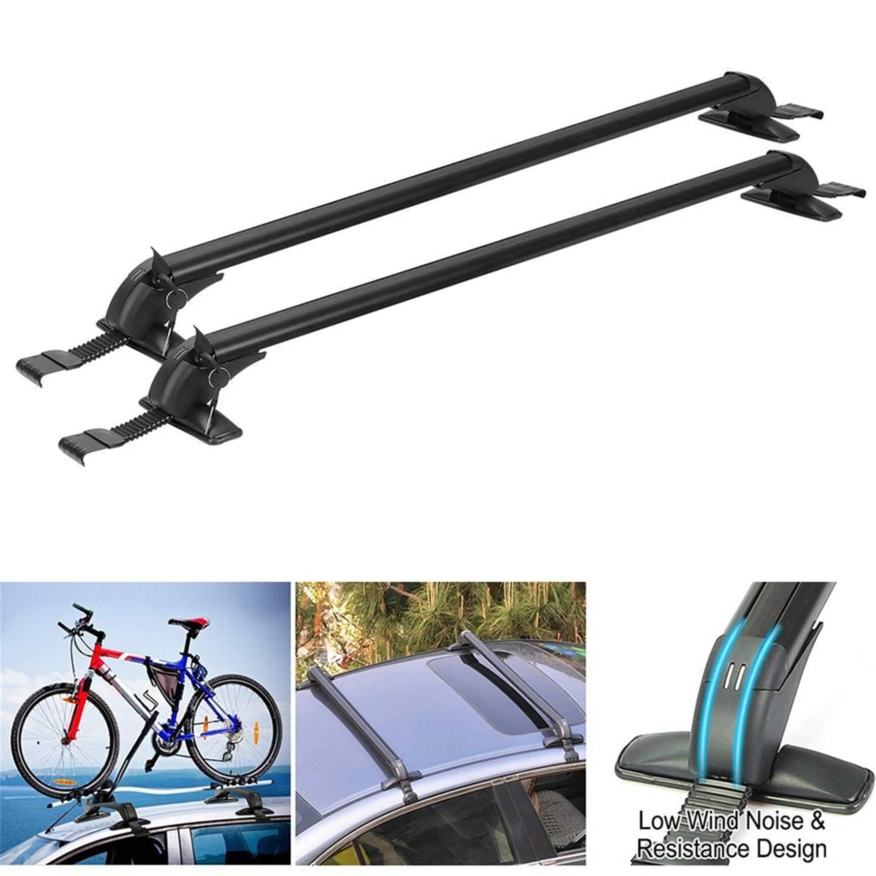 Munirater 2Pcs Universal 43.3 Inch Top Luggage Roof Rack Cross Bar Aluminum Carrier Adjustable Window Frame Black