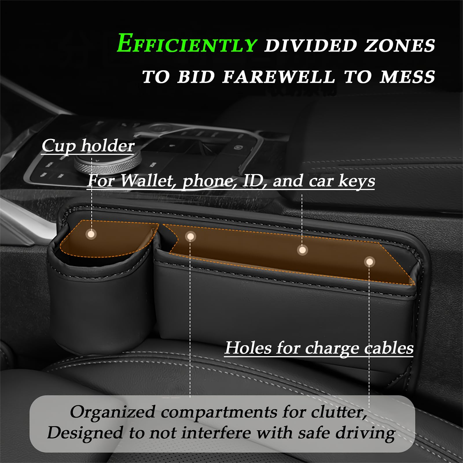 Leqbo Car Seat Gap Filler With Cup Holder,Leather Car Seat Gap Organizer,Front Car Seat Storage Box For Phones,Keys, Wallet, Sun