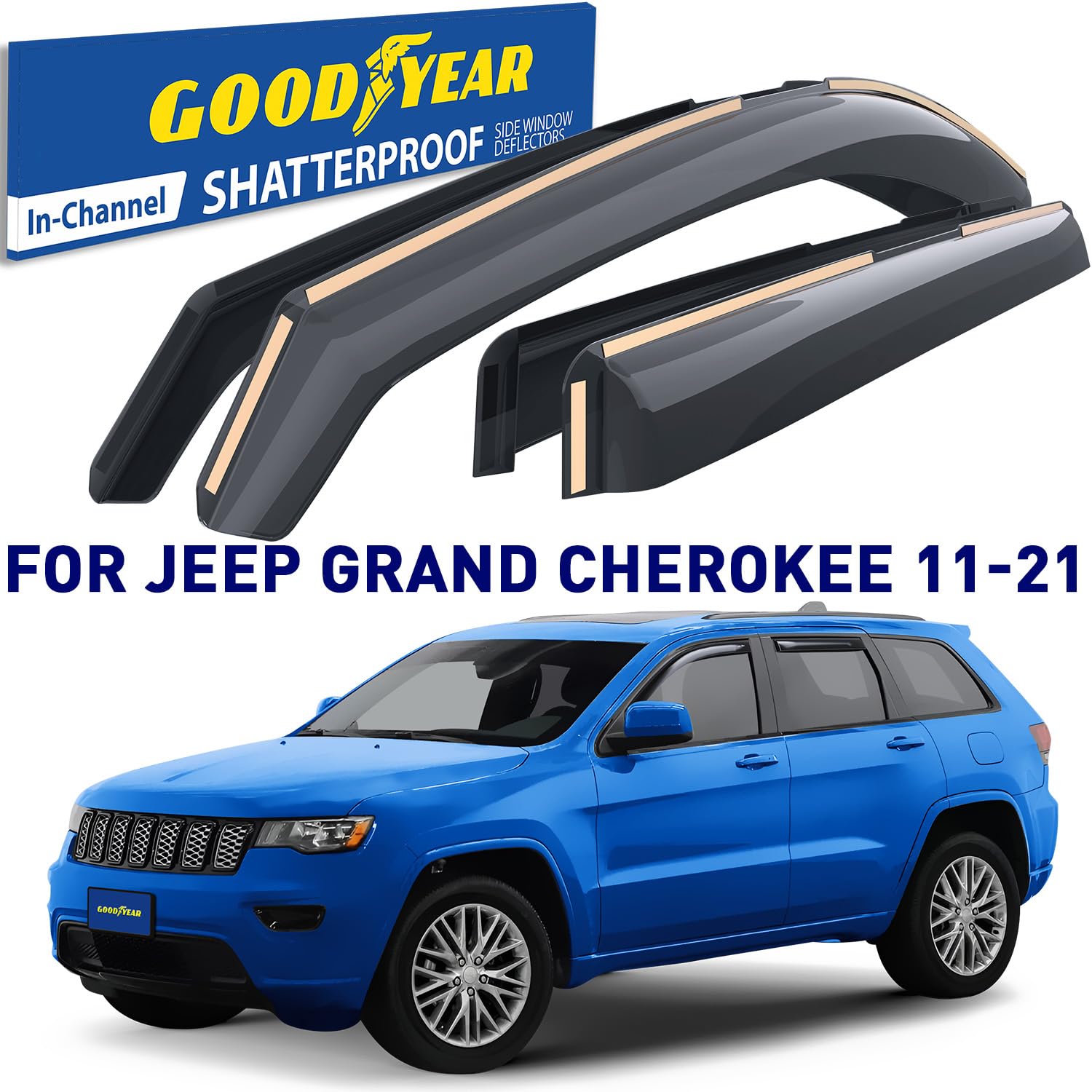 Goodyear Shatterproof In-Channel Window Deflectors For Jeep Grand Cherokee 2011-2021, Rain Guards, Window Visors For Cars, Vent
